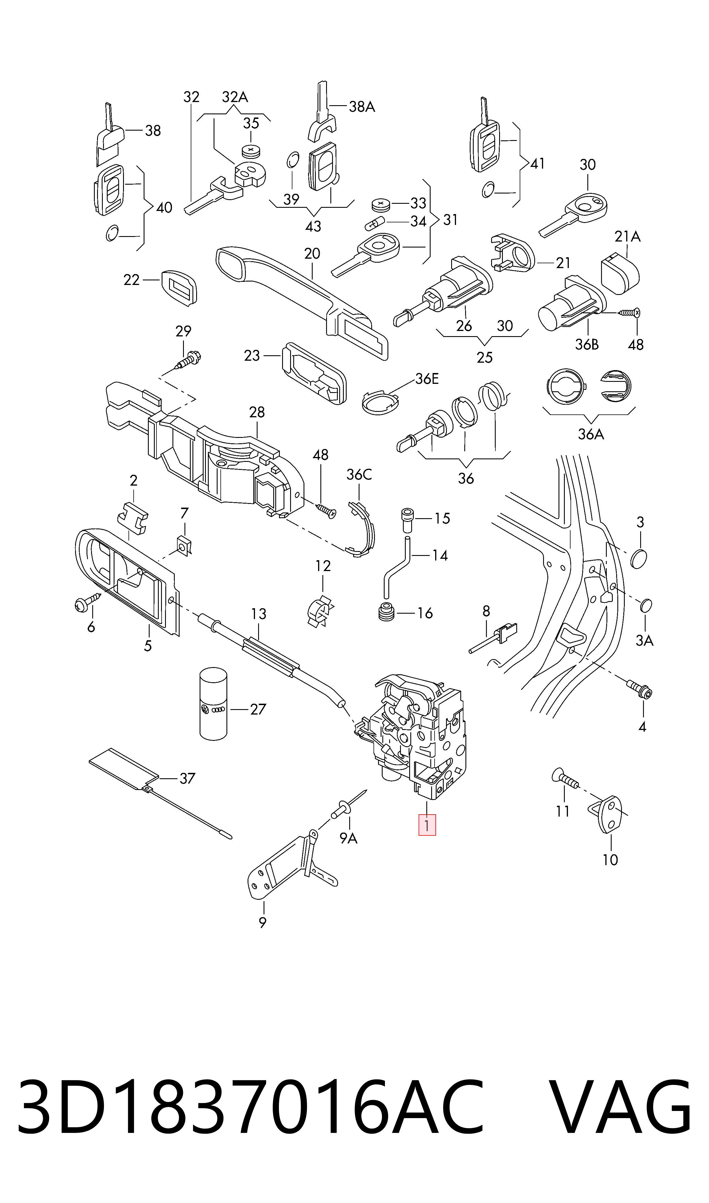 Fecho da porta dianteira direita VAG 3D1837016AC preço, a partir de 39,16 USD