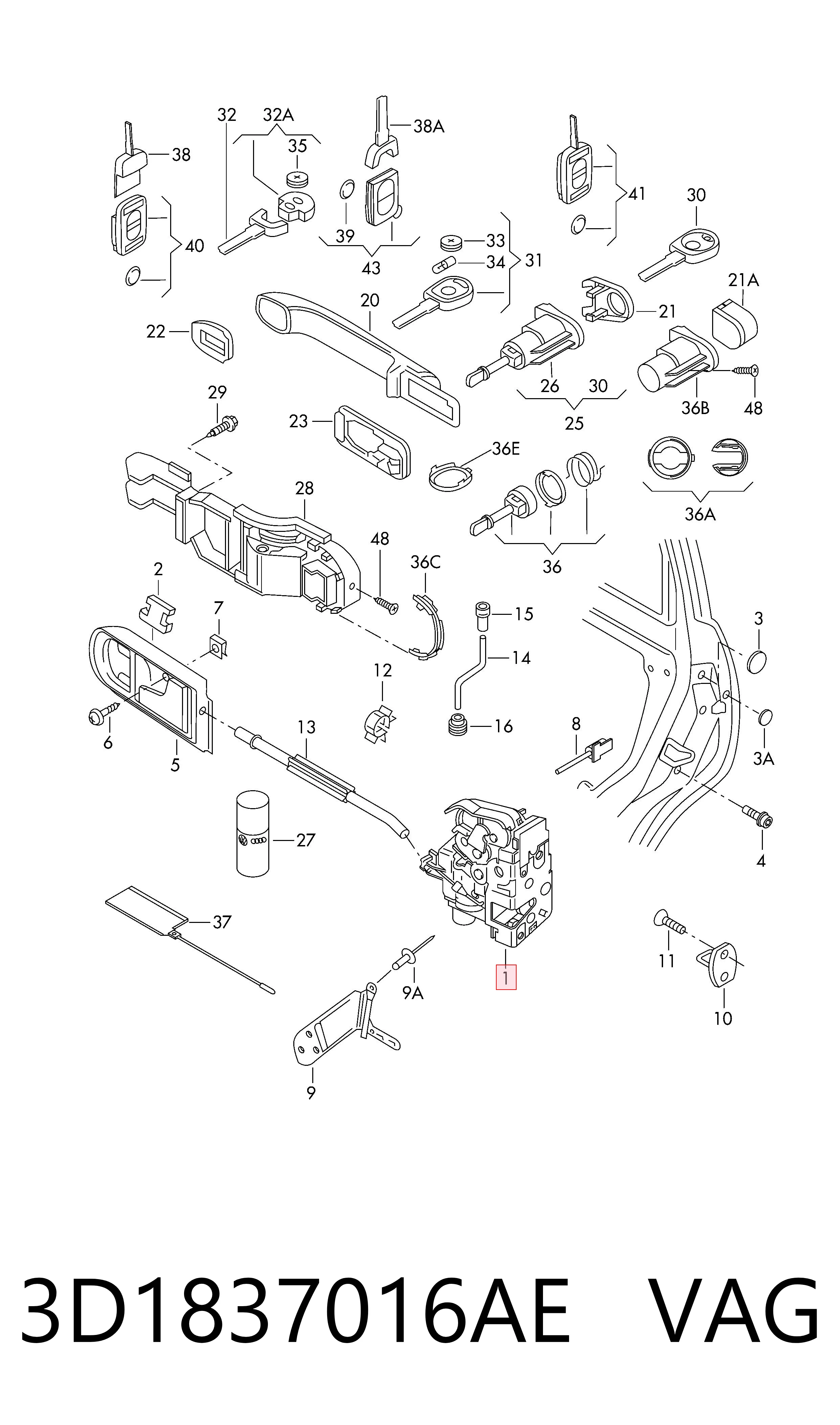 Fecho da porta dianteira direita VAG 3D1837016AE preço, a partir de 45,05 USD