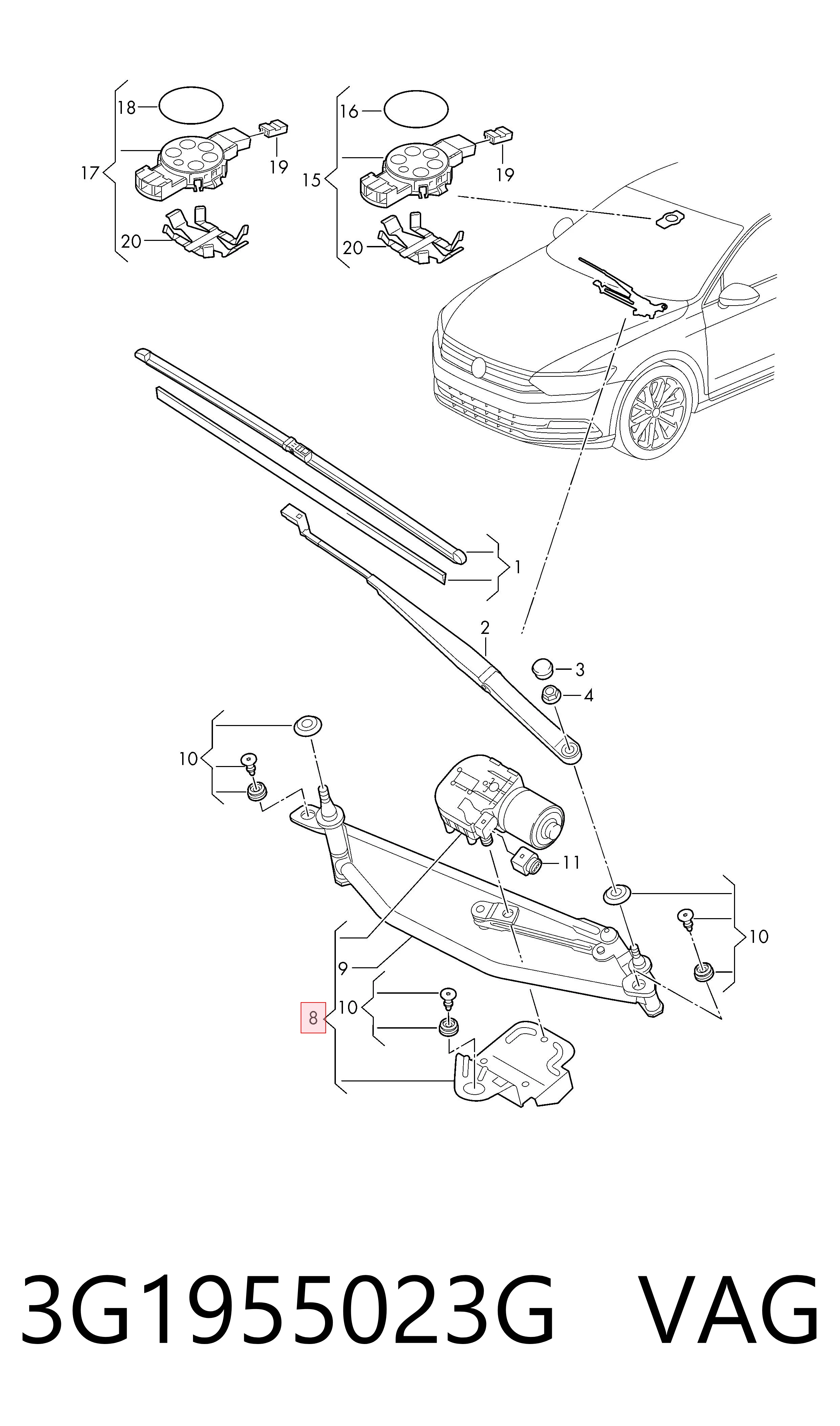  Trapézio de limpador pára-brisas Volkswagen Passat ALLTRACK B8 carrinha (3G5, CB5) (2015 - 2026) ALLTRACK B8