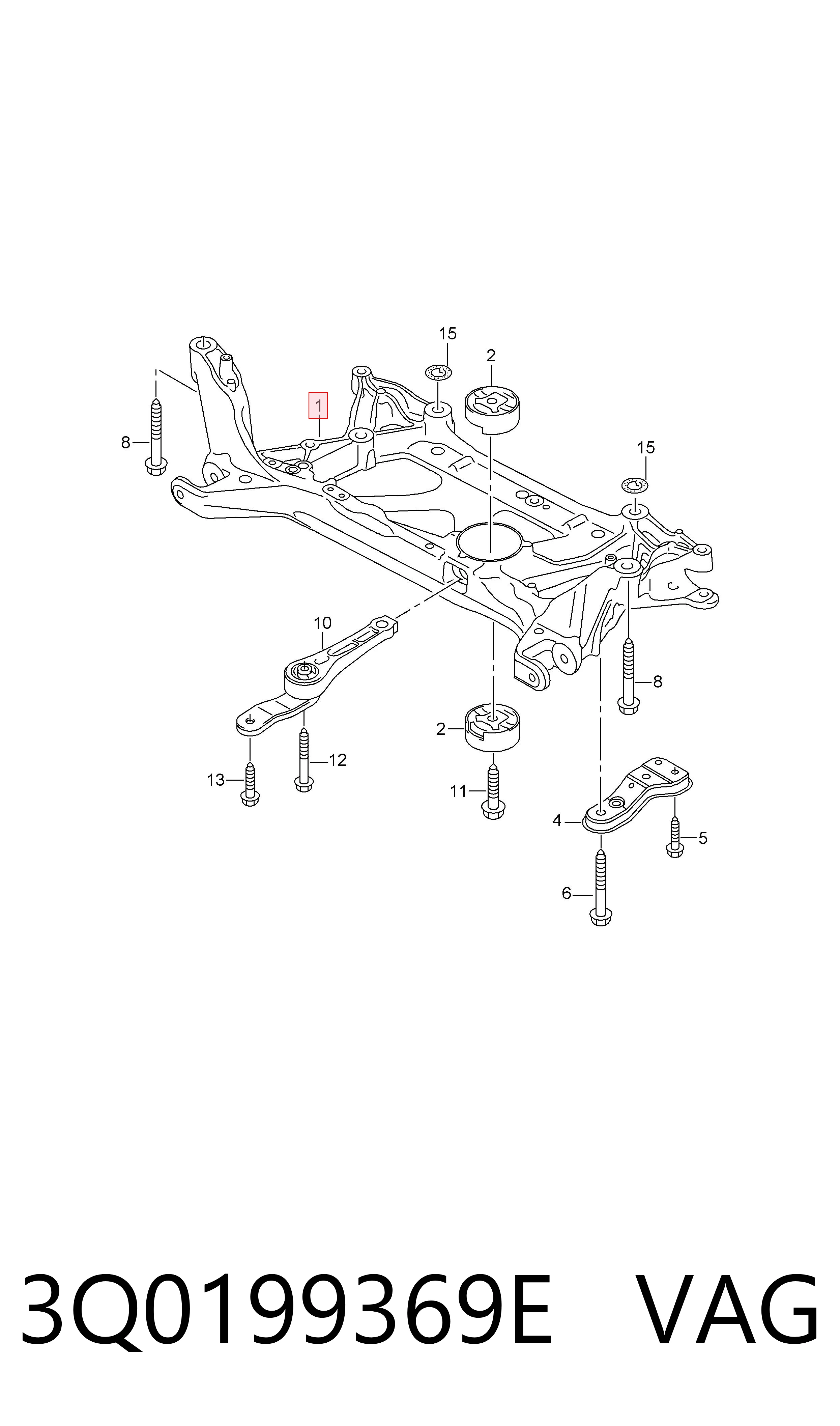 3Q0199369E VAG Viga de suspensão dianteira (plataforma veicular)