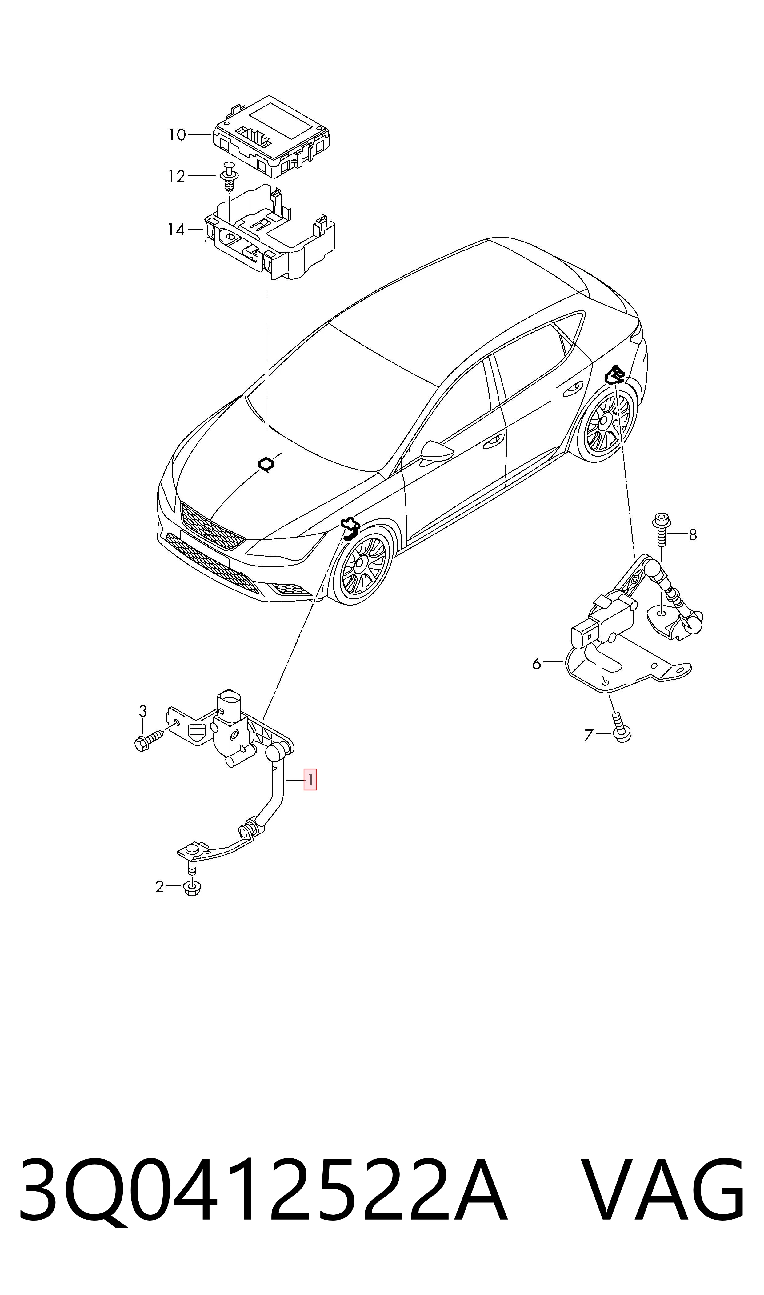 3Q0412522A VAG Sensor dianteiro direito do nível de posição de carroçaria