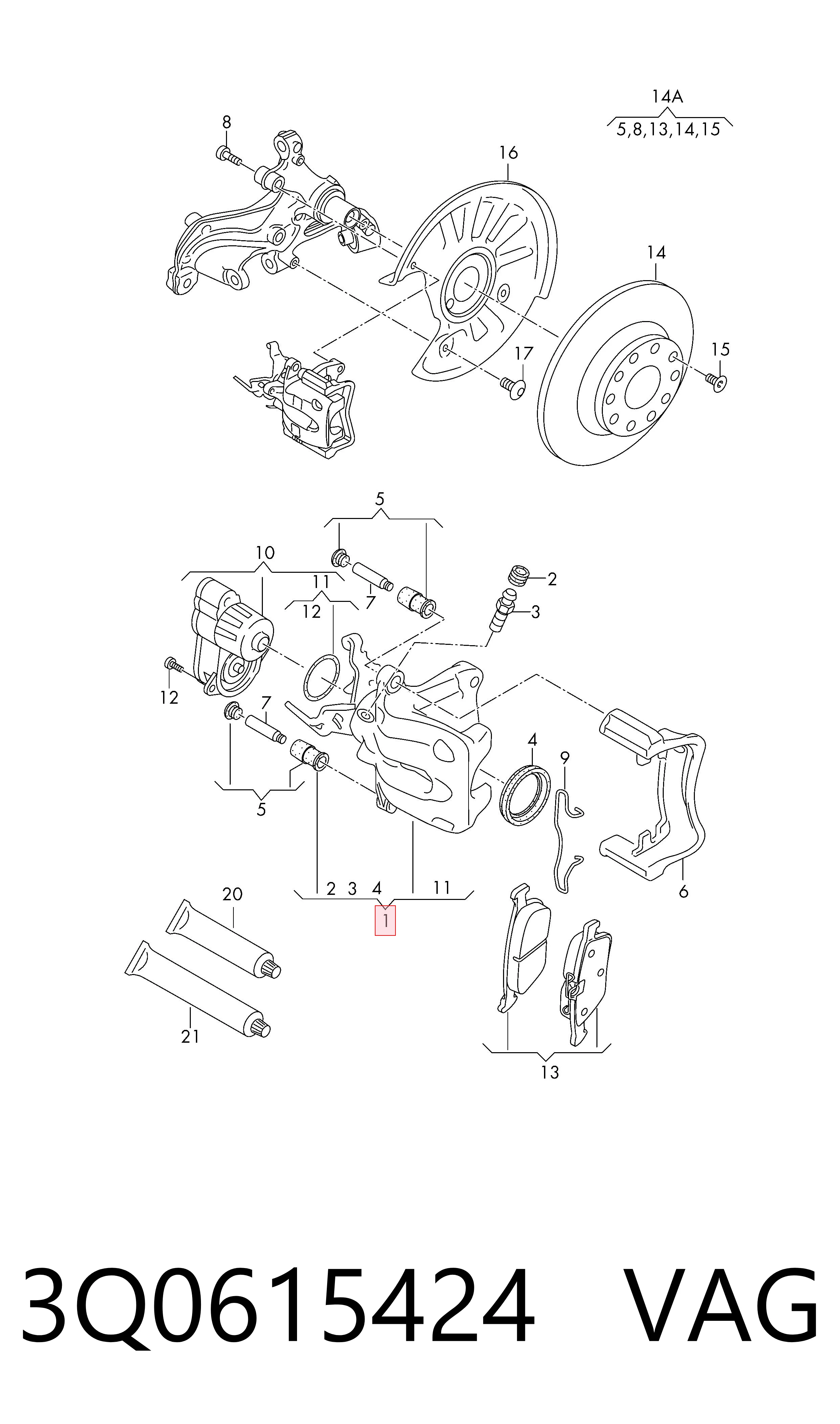 Compre 3Q0615424 VAG Suporte do freio traseiro direito