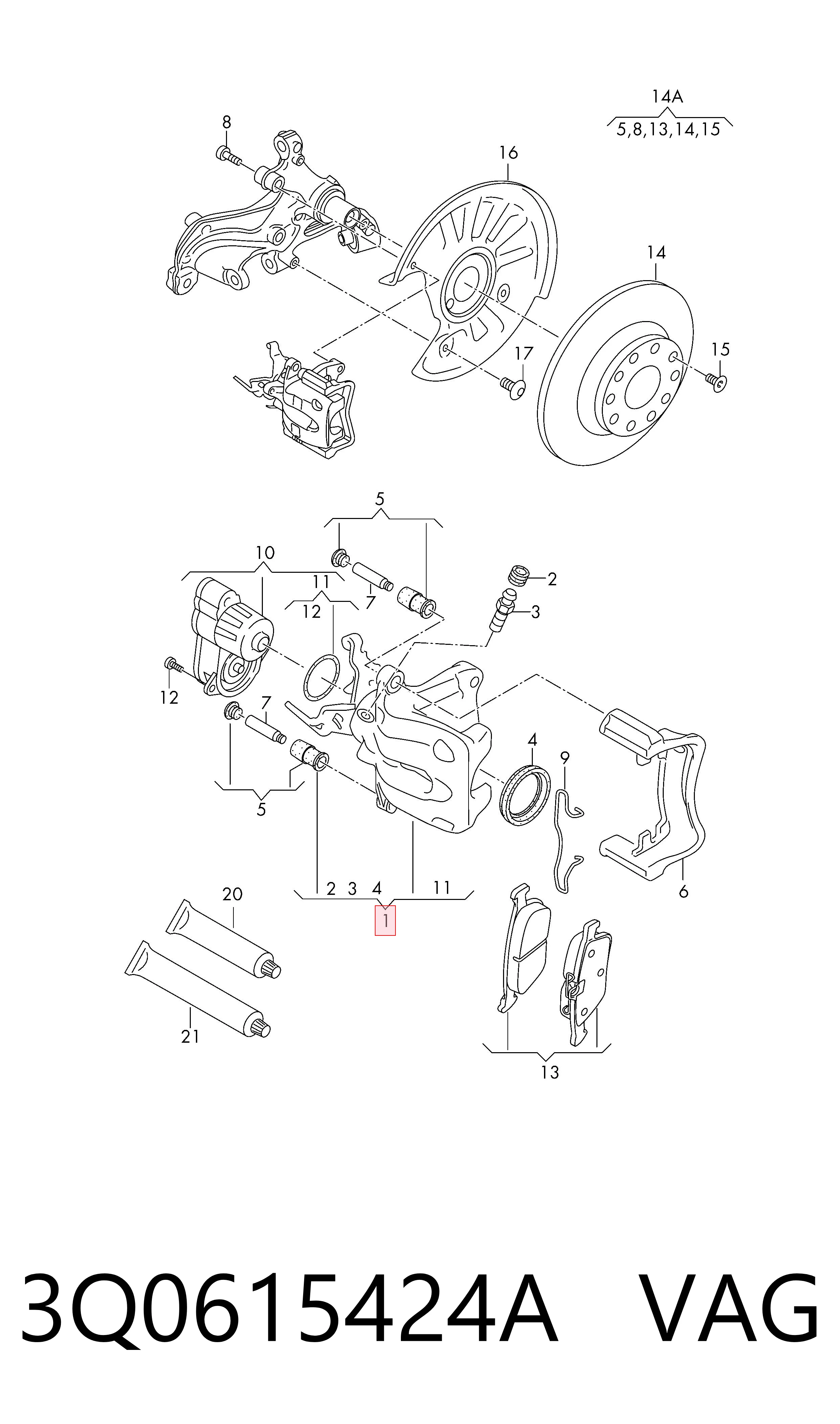 Compre 3Q0615424A VAG Suporte do freio traseiro direito