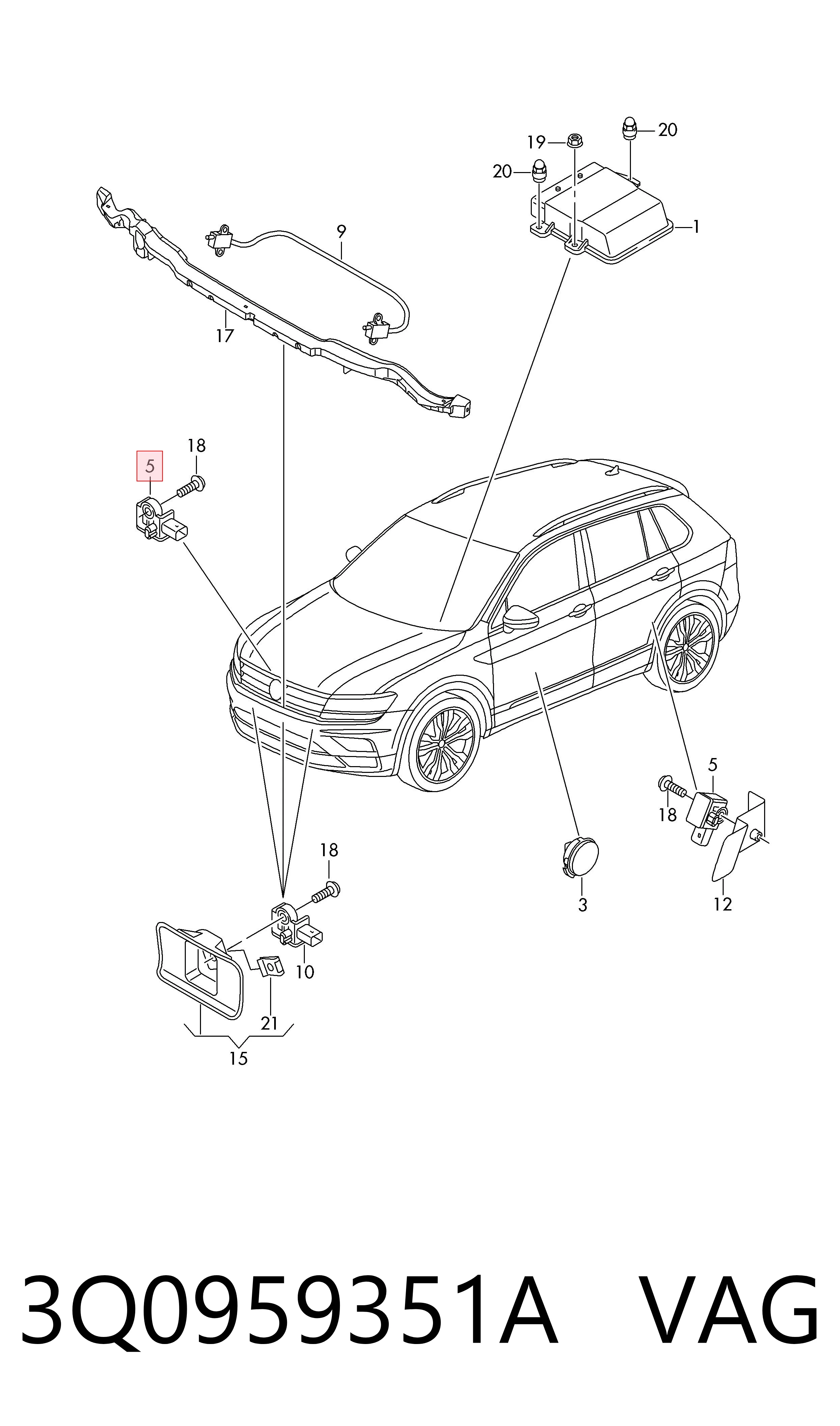 3Q0959351A VAG Sensor AIRBAG dianteiro