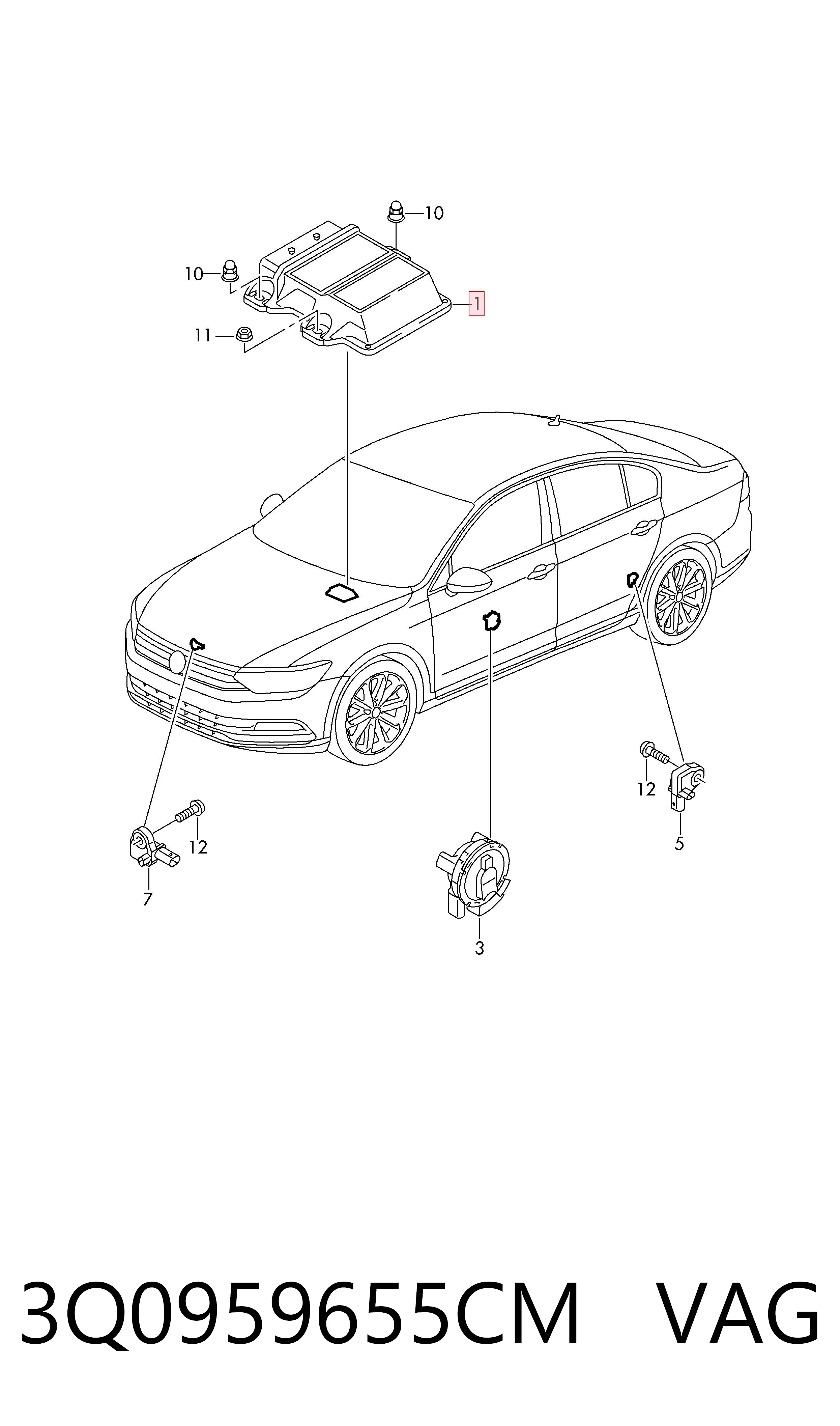 3Q0959655CM VAG Módulo processador de controlo da bolsa de ar (Centralina eletrônica AIRBAG)