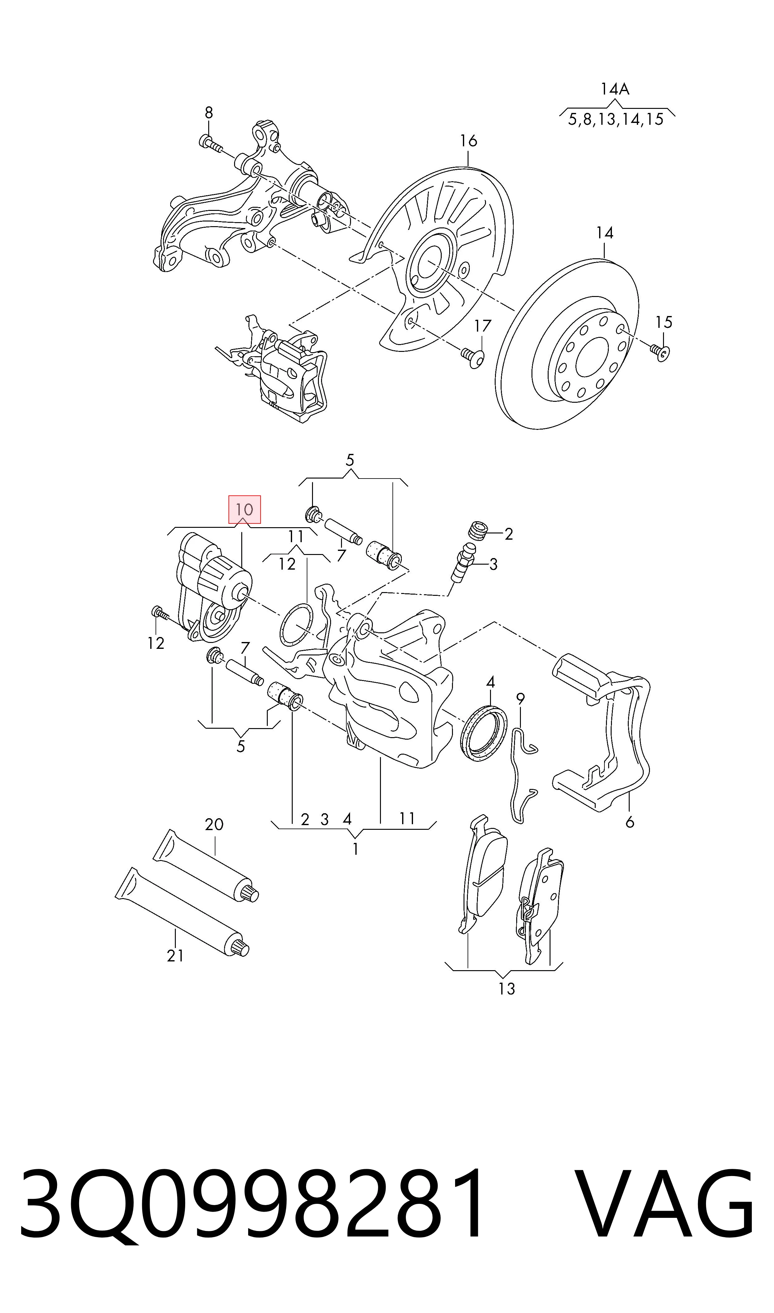 3Q0998281 VAG Motor de acionamento do freio de suporte traseiro
