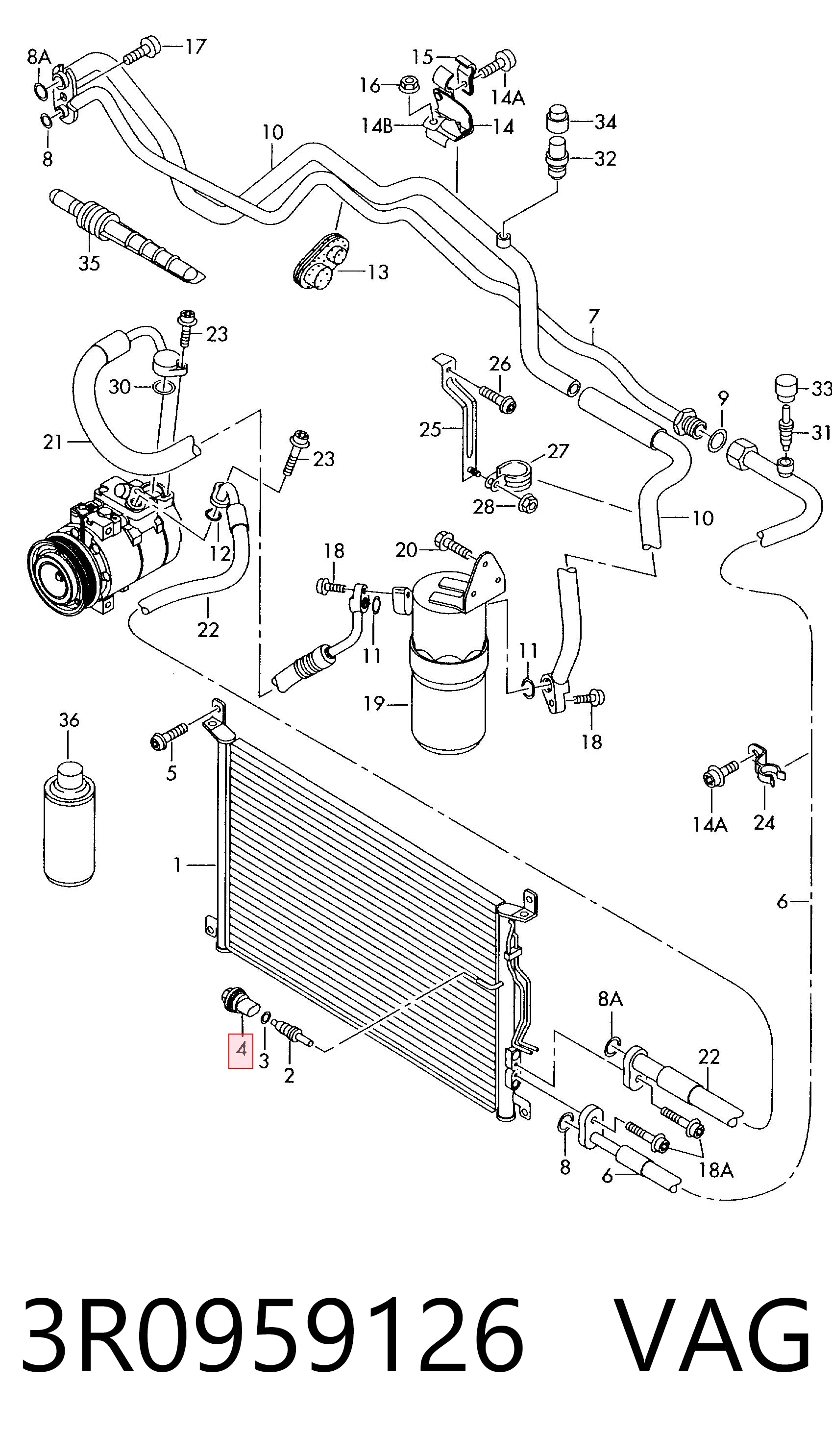 3R0959126 VAG Sensor de pressão absoluta de aparelho de ar condicionado