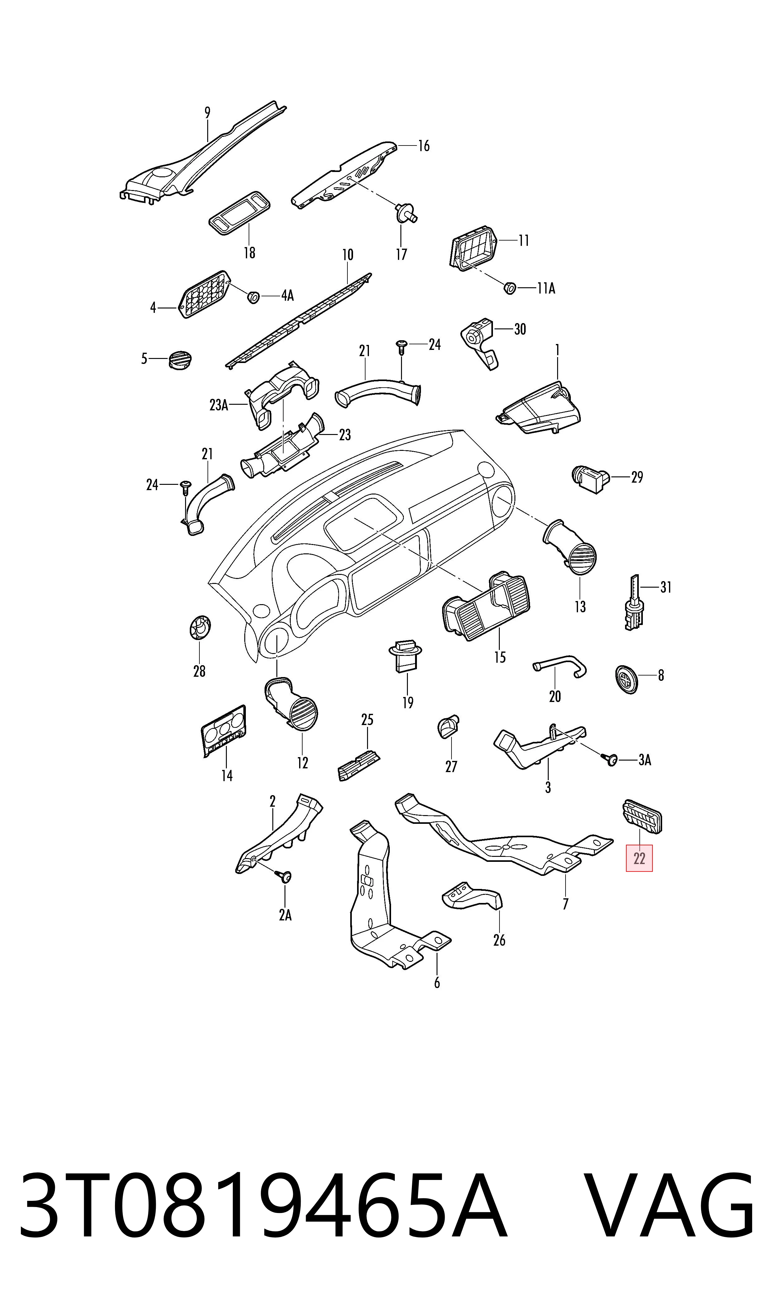 Compre 3T0819465A VAG Grelha de conduto de ar de salão