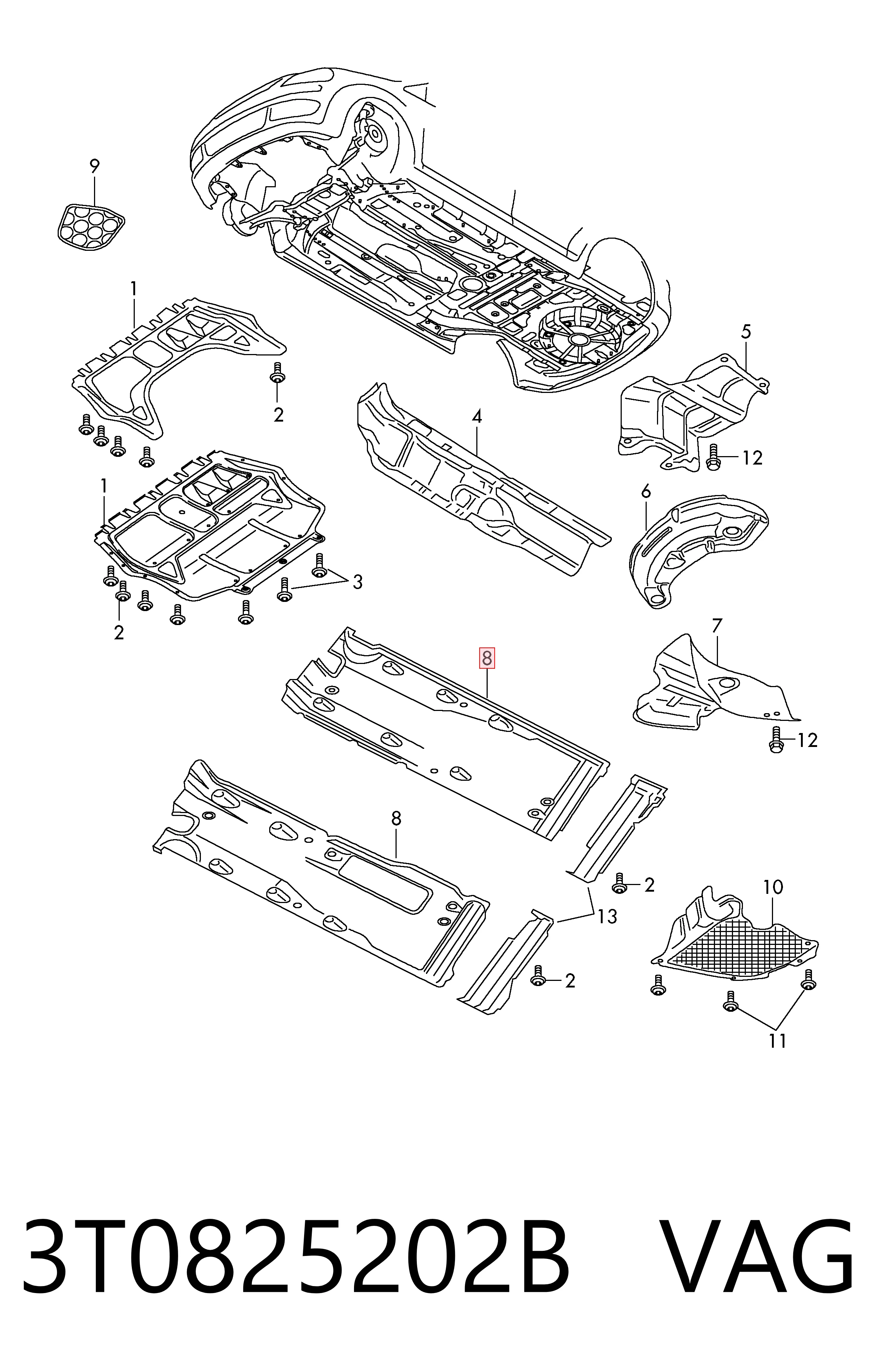 3T0825202B VAG Proteção de fundo direita