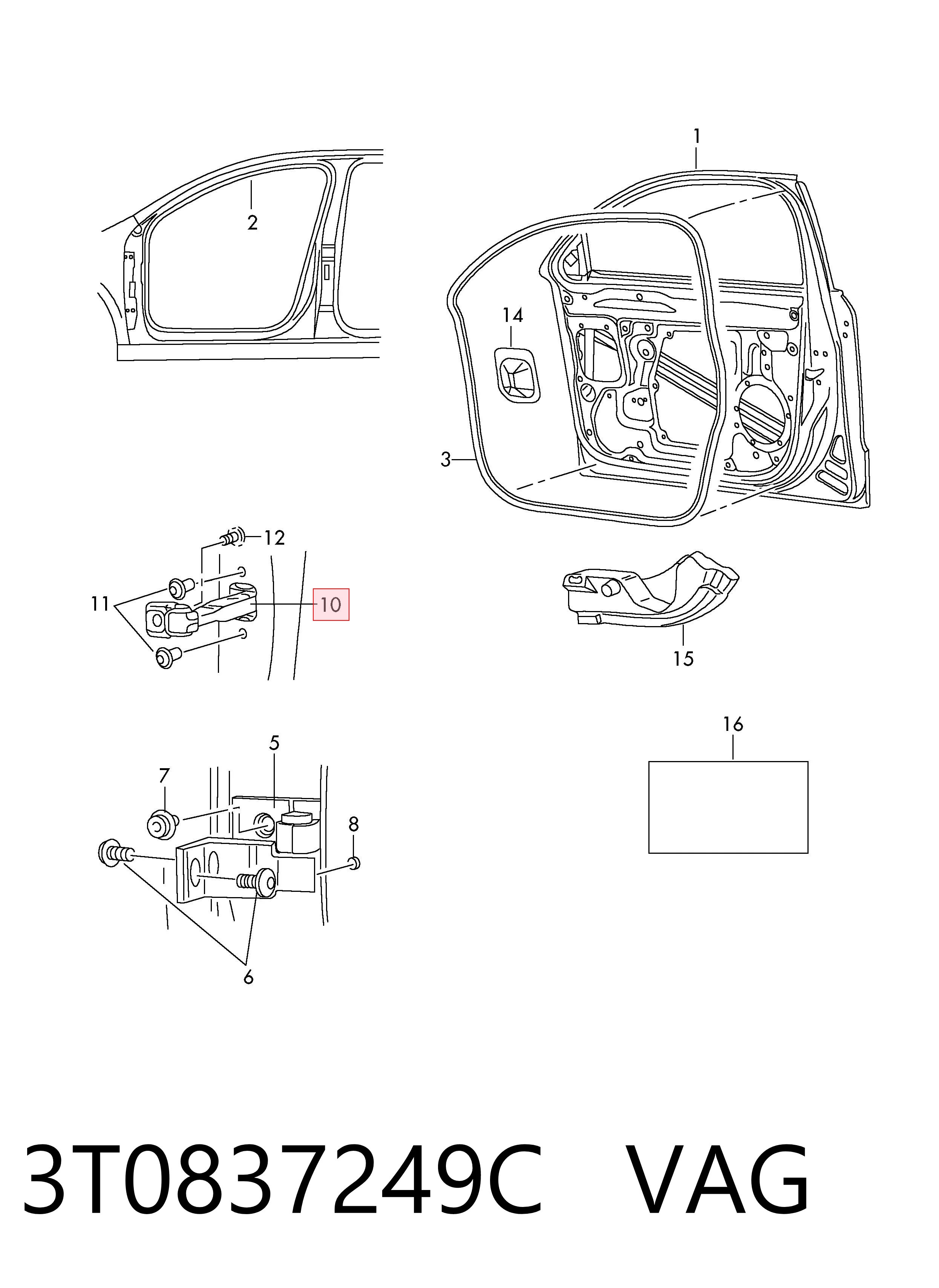 3T0837249C VAG Limitador dianteiro de abertura de porta