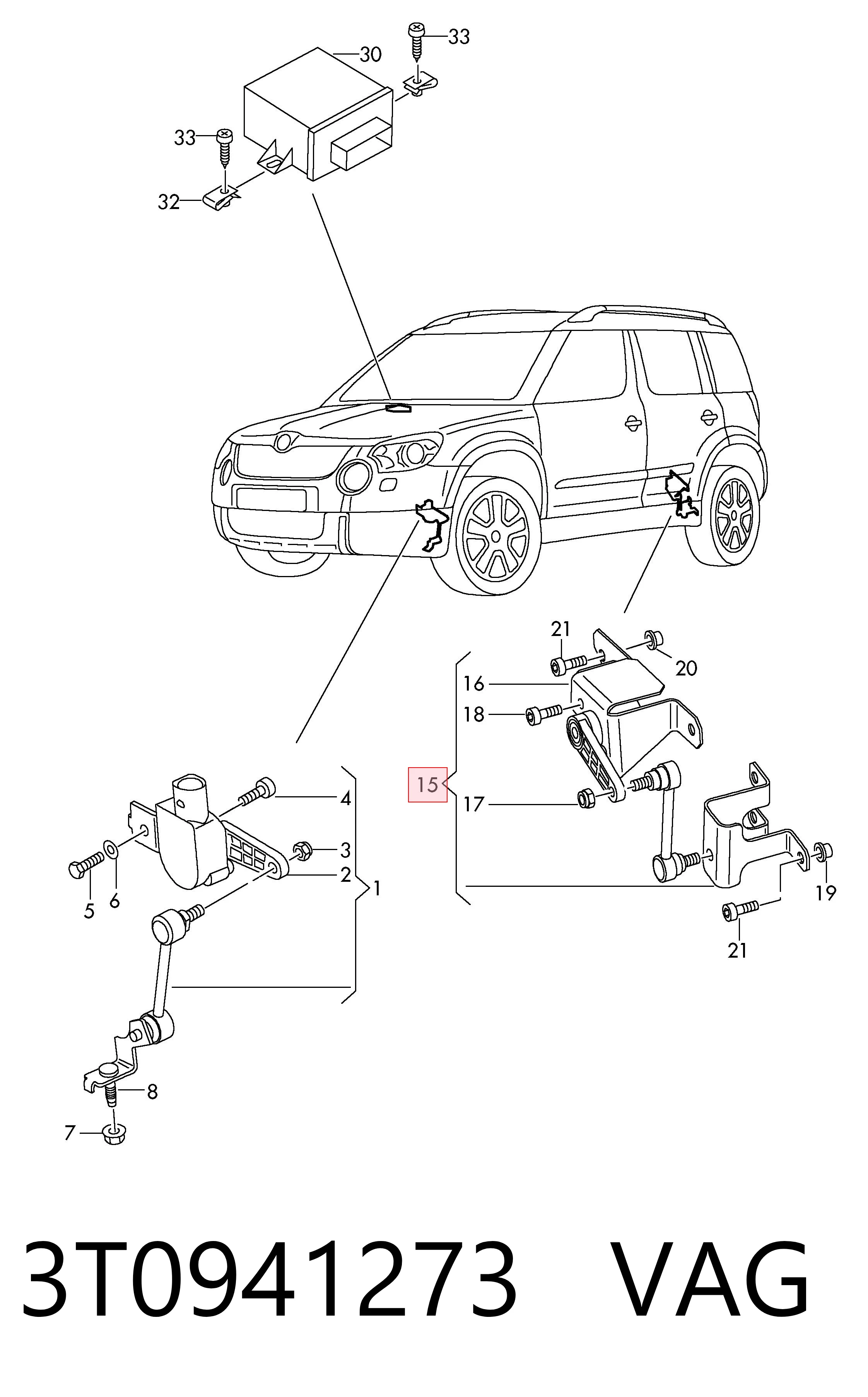 3T0941273 VAG Sensor traseiro do nível de posição de carroçaria
