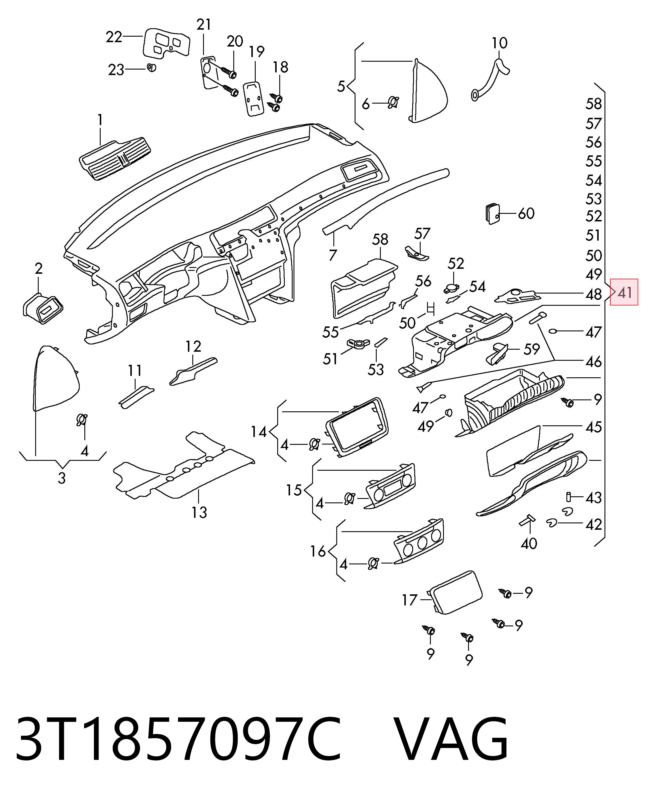 Caixa para porta-luvas (porta-luvas) para Skoda SuperB II 3T4