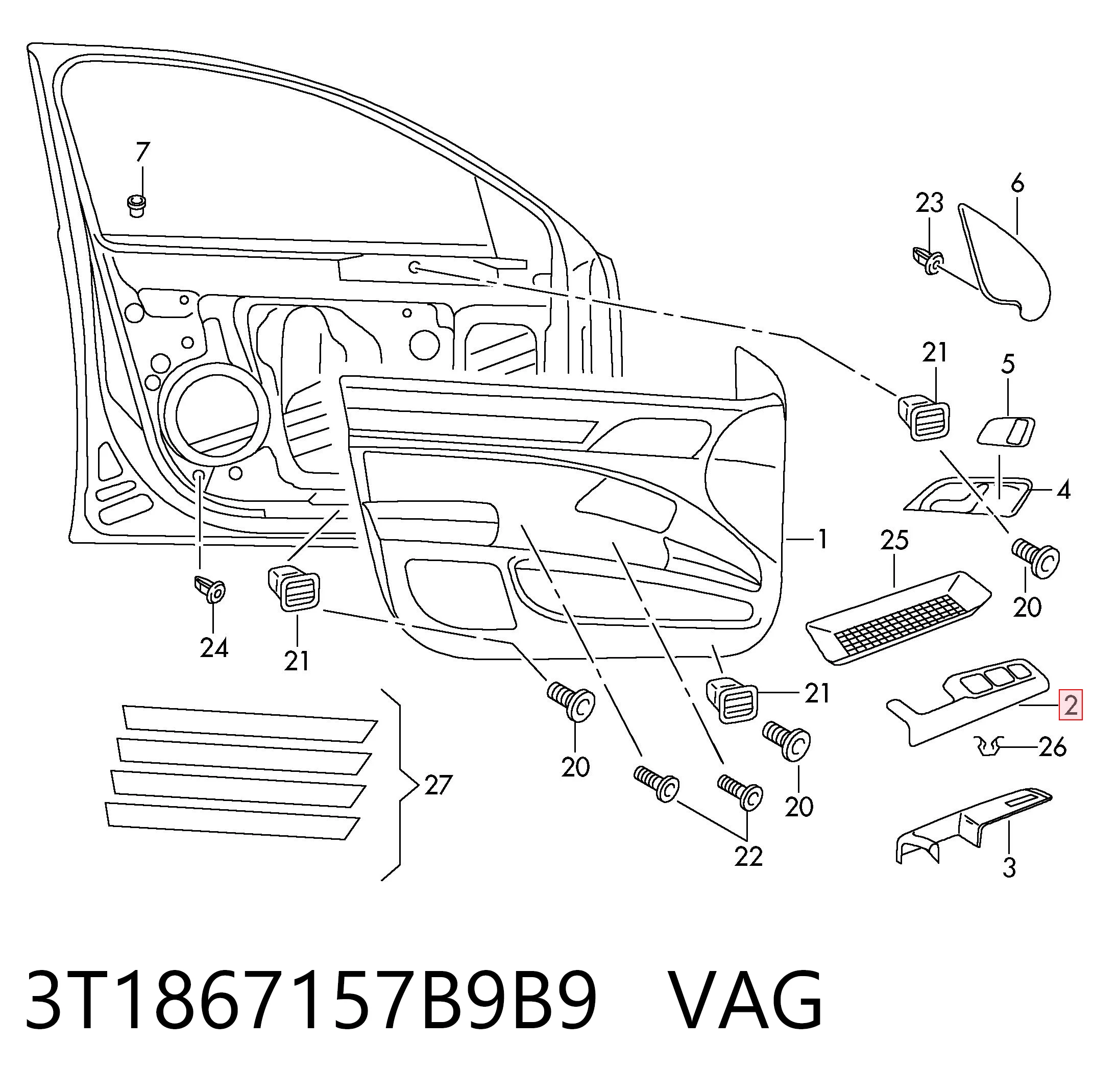 3T1867157B9B9 VAG Maçaneta interna esquerda da porta dianteira
