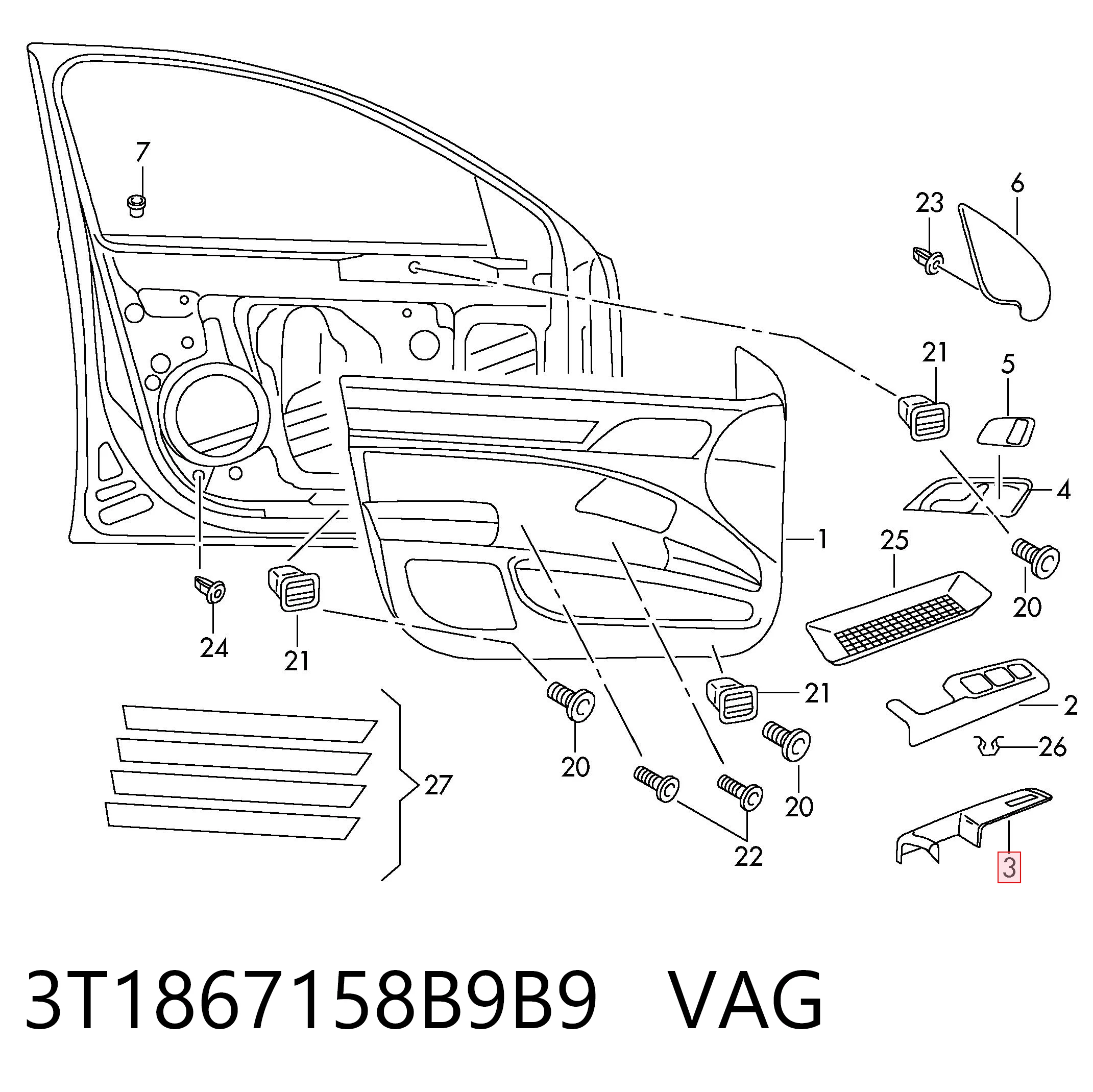 3T1867158B9B9 VAG Maçaneta interna direita da porta dianteira