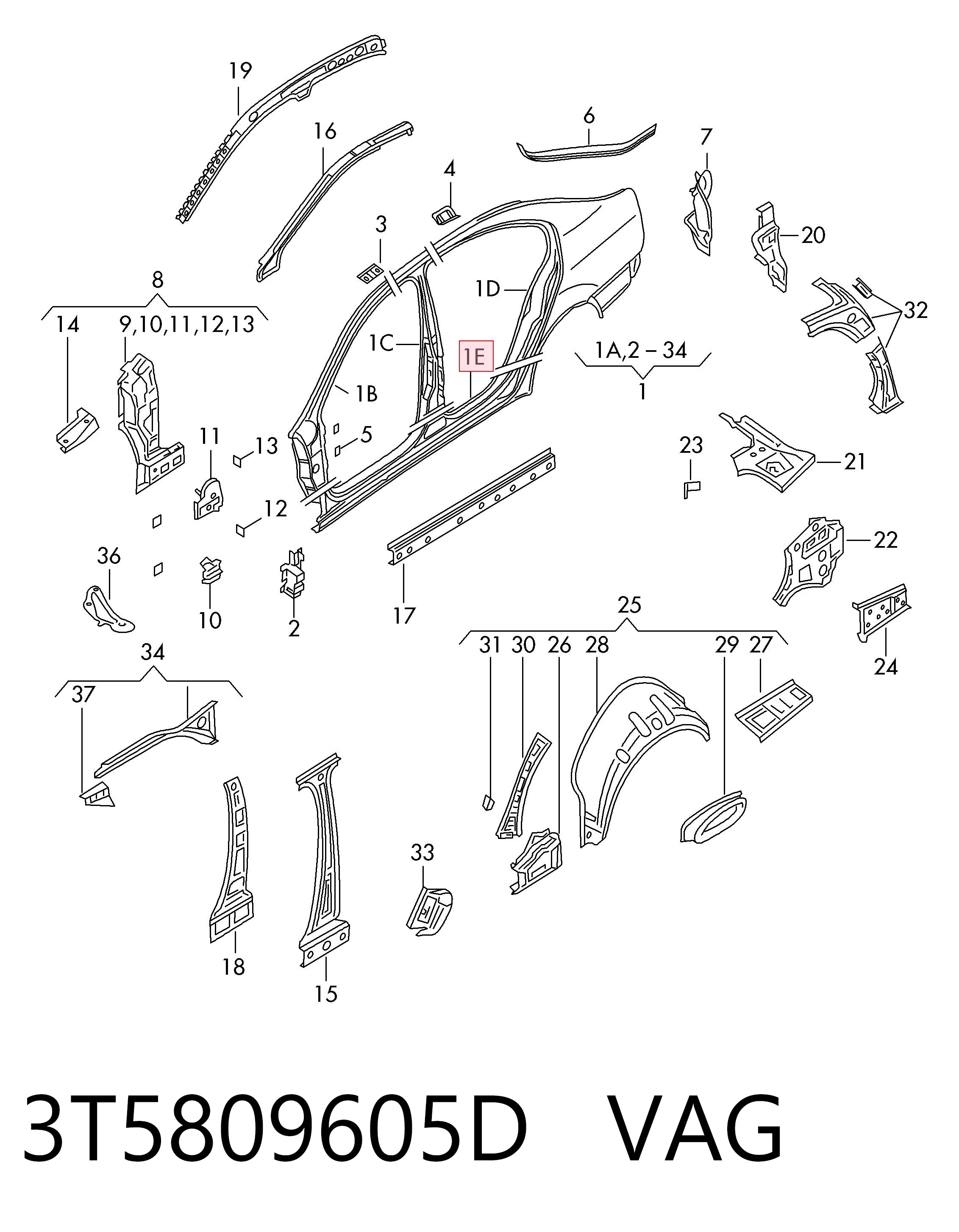 3T5809605D VAG Acesso externo esquerdo