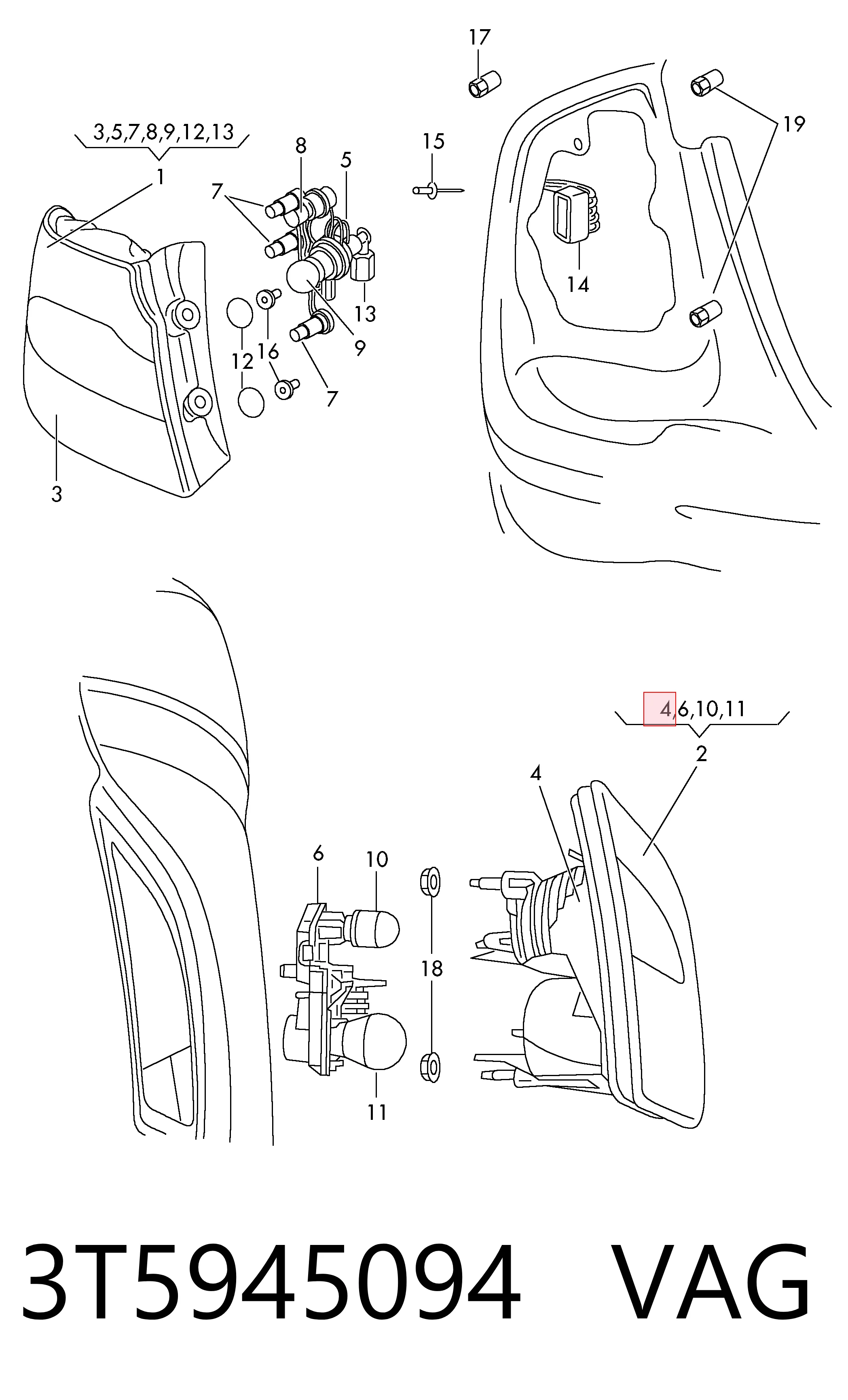 Lanterna traseira direita para Skoda SuperB 3T4