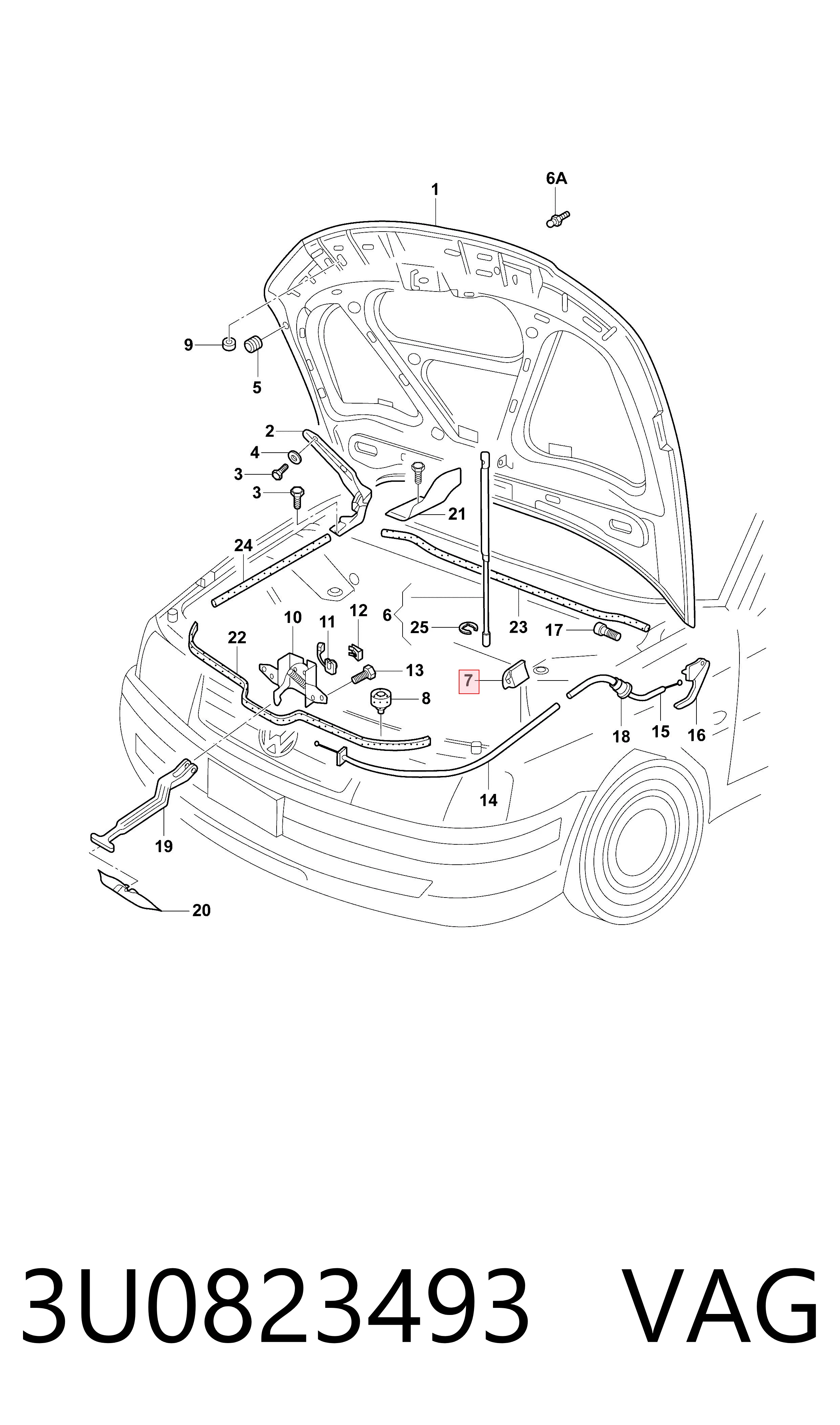 3U0823493 VAG Fixador de suporte da capota