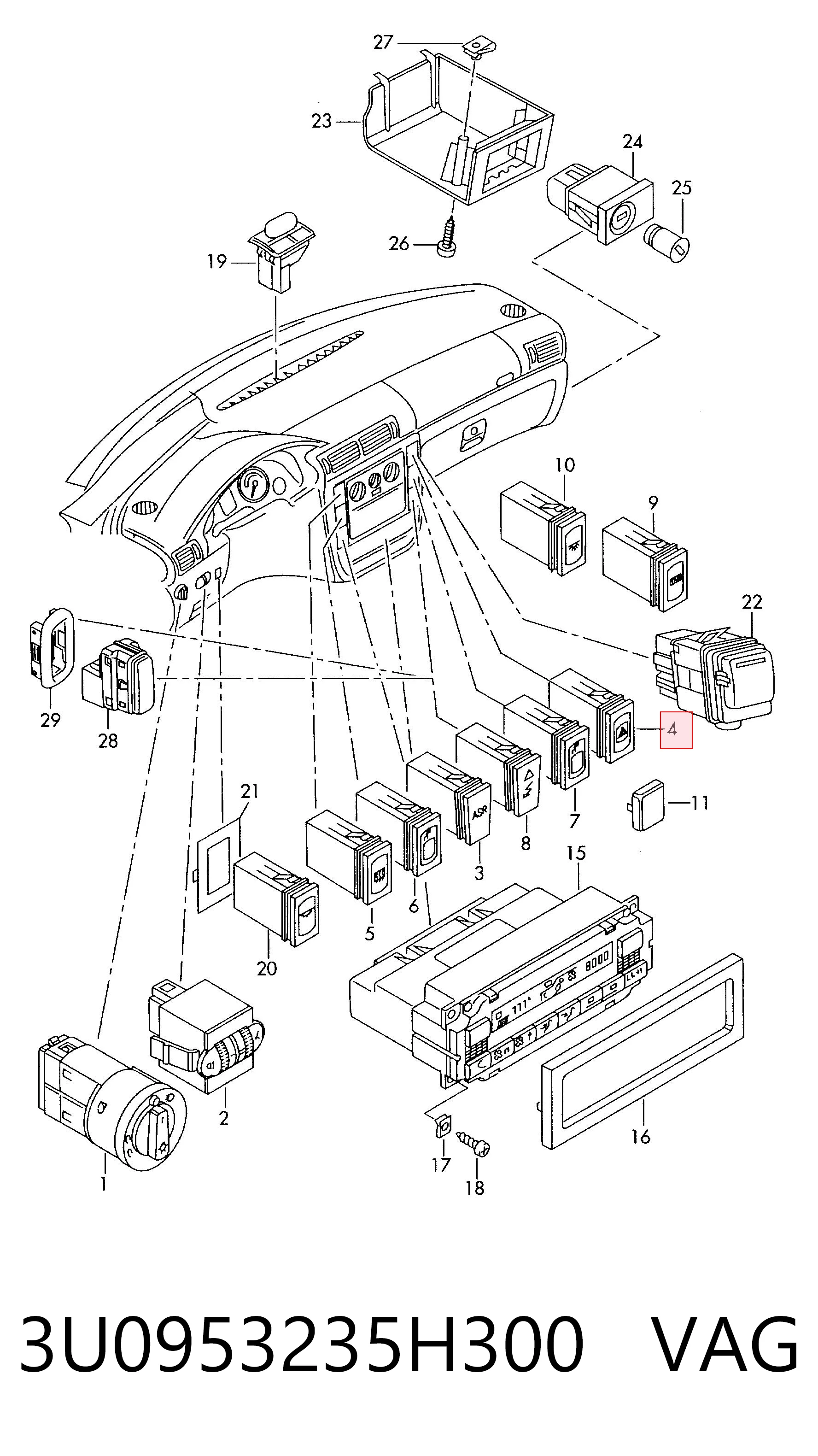 Botão de ativação do sinal de emergência Skoda SuperB I 3U4