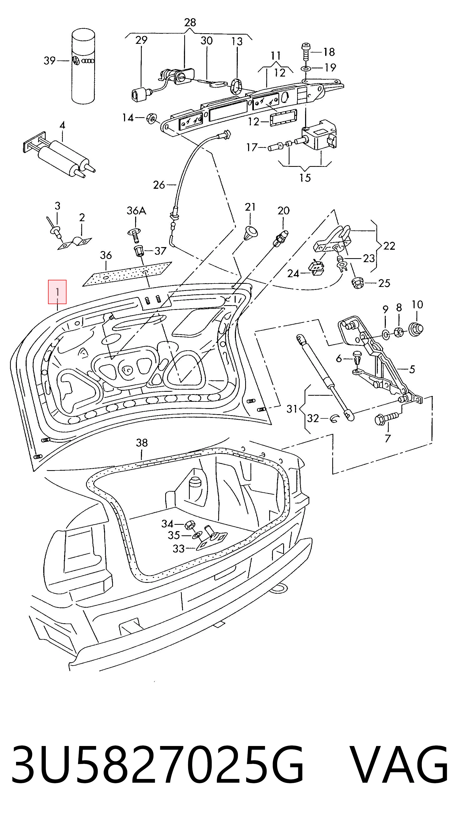 3U5827025G VAG Tampa de porta-malas