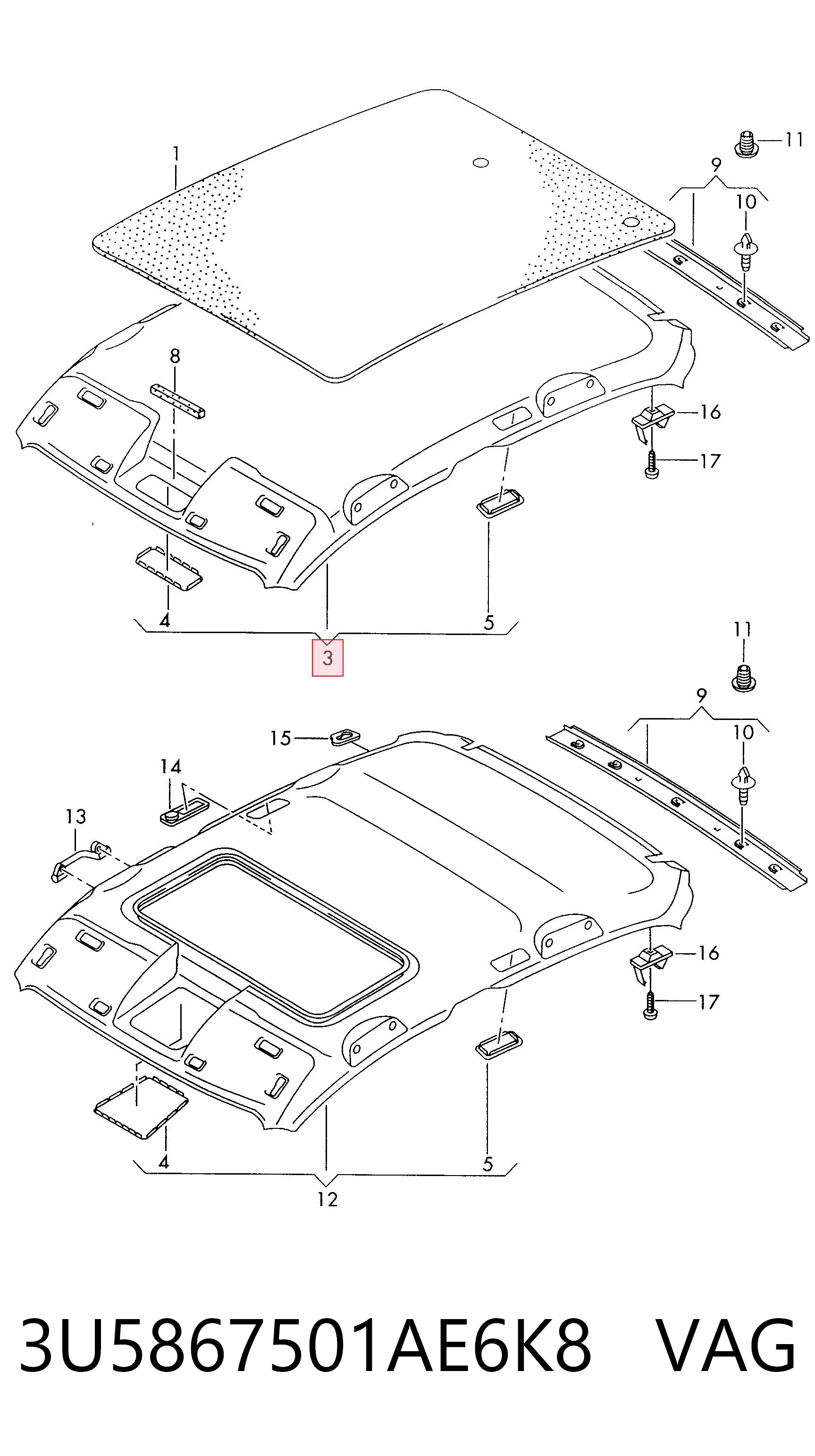 Revestimento do teto Skoda SuperB I 3U4 ao melhor preço