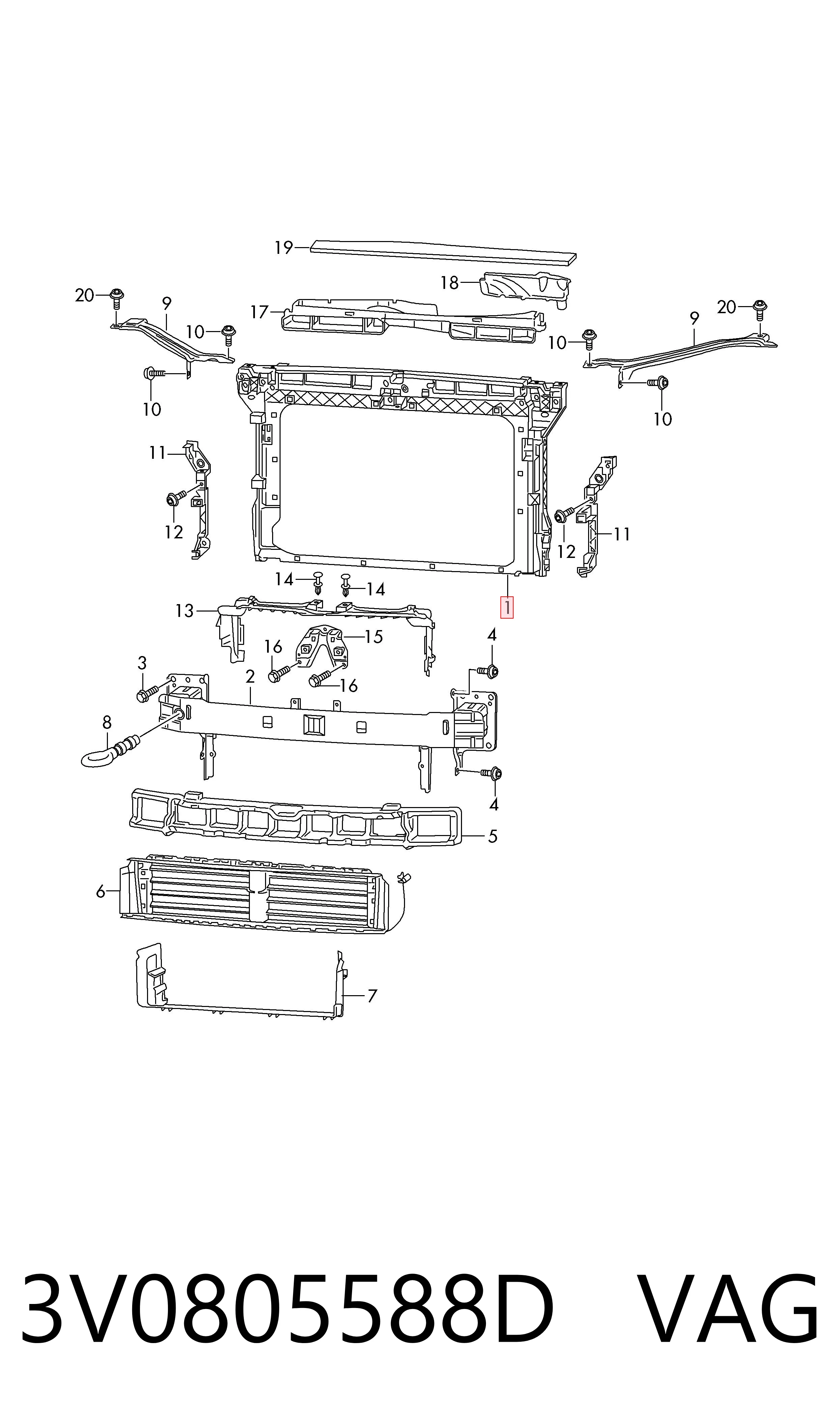 Suporte do radiador montado (painel de montagem de fixação das luzes) para Skoda SuperB III 3V3