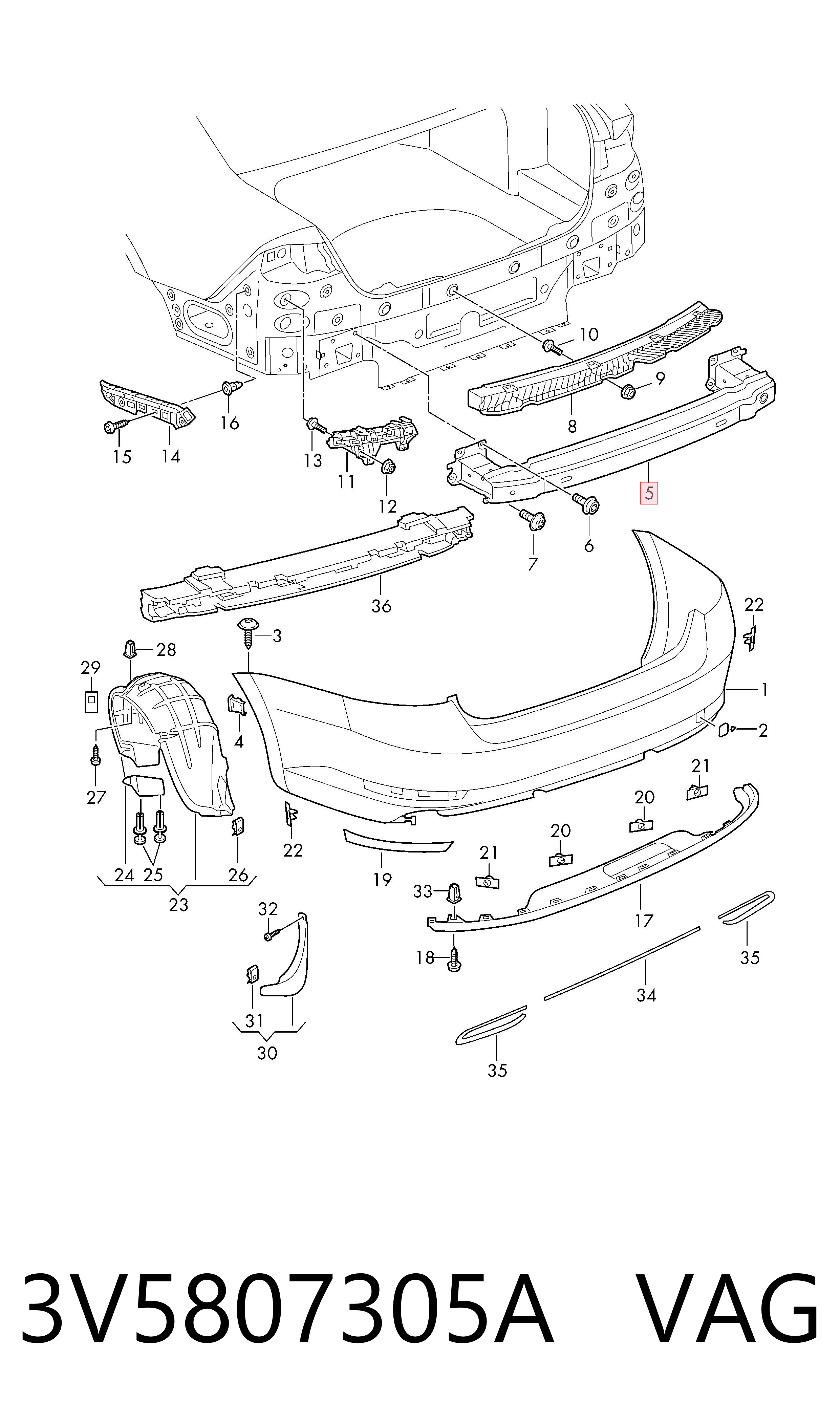 Reforçador do pára-choque traseiro para Skoda SuperB III 3V3