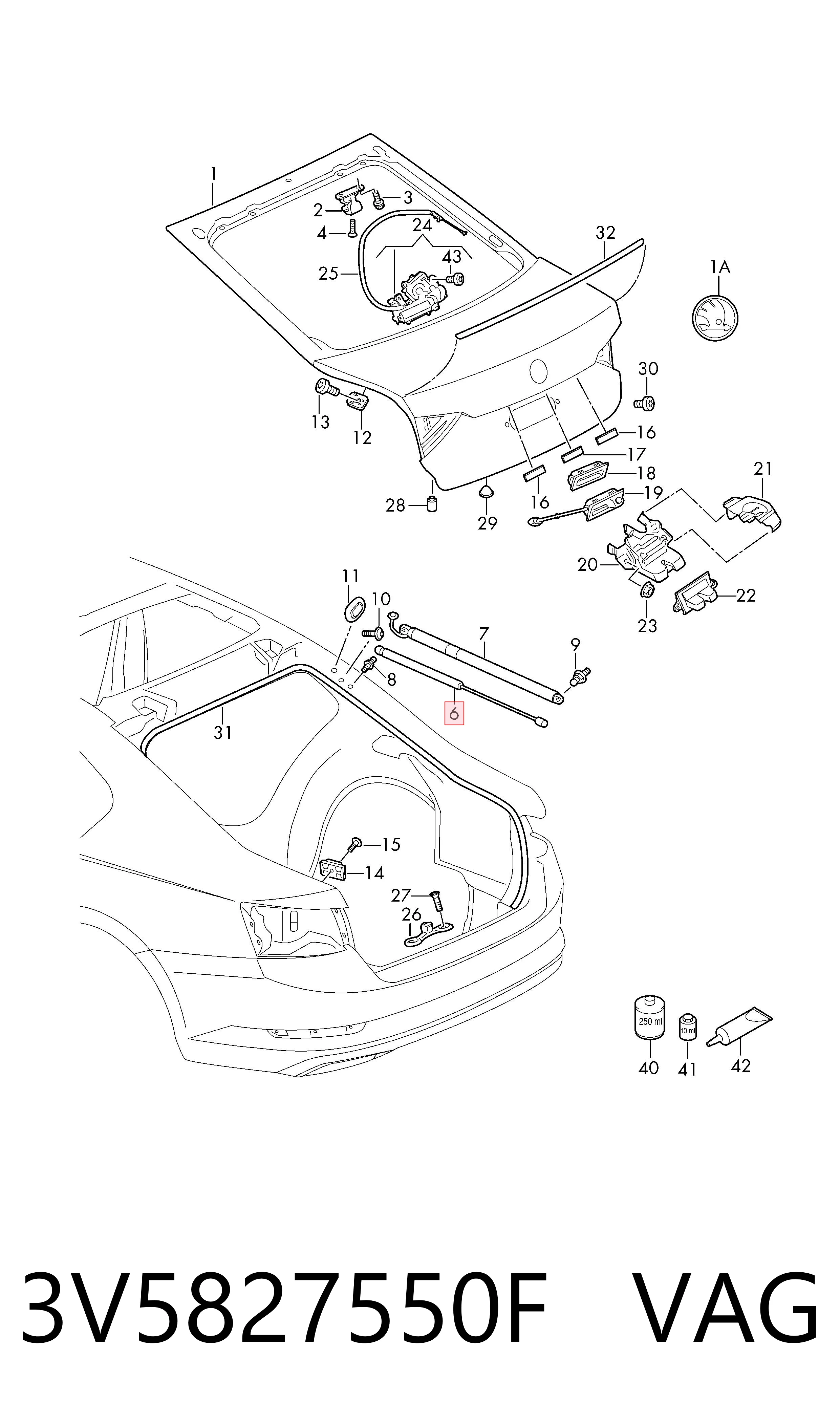  Amortecedor de tampa de porta-malas (de 3ª/5ª porta traseira) Skoda SuperB III liftback (3V3) (2015 - 2026) III