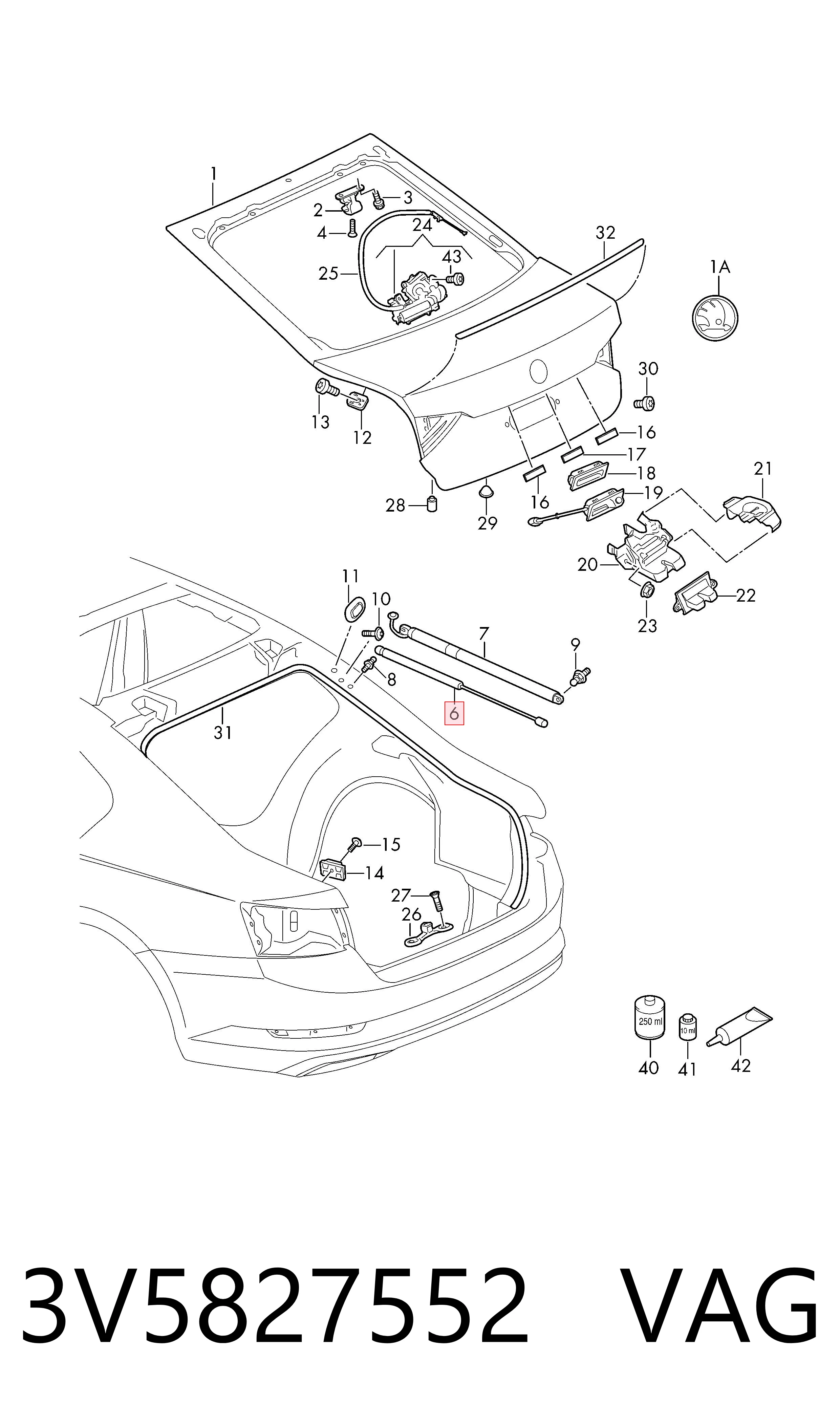 Amortecedor de tampa de porta-malas (de 3ª/5ª porta traseira) VAG 3V5827552 preço, a partir de 78,10 USD
