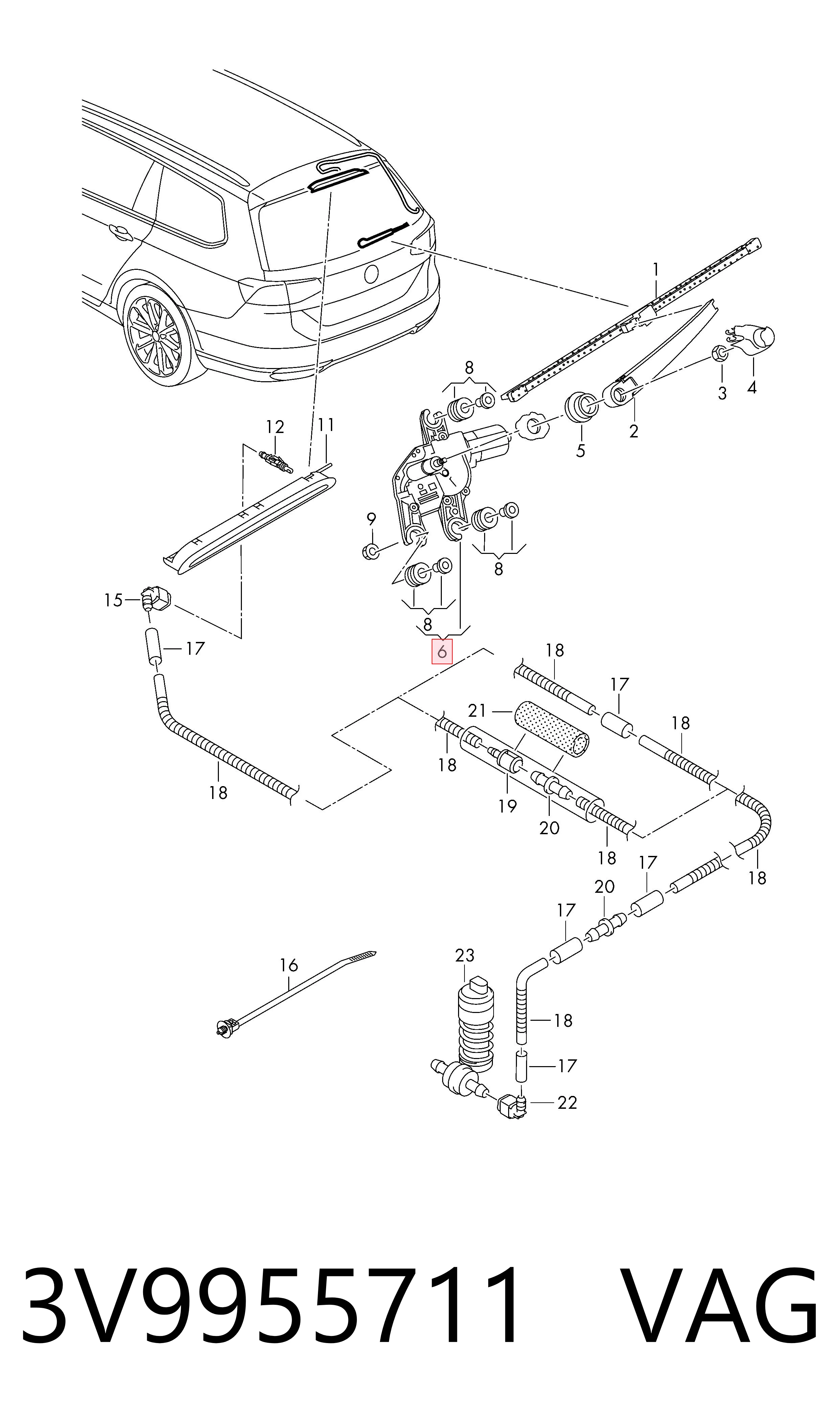 3V9955711 VAG Motor de limpador pára-brisas de vidro traseiro
