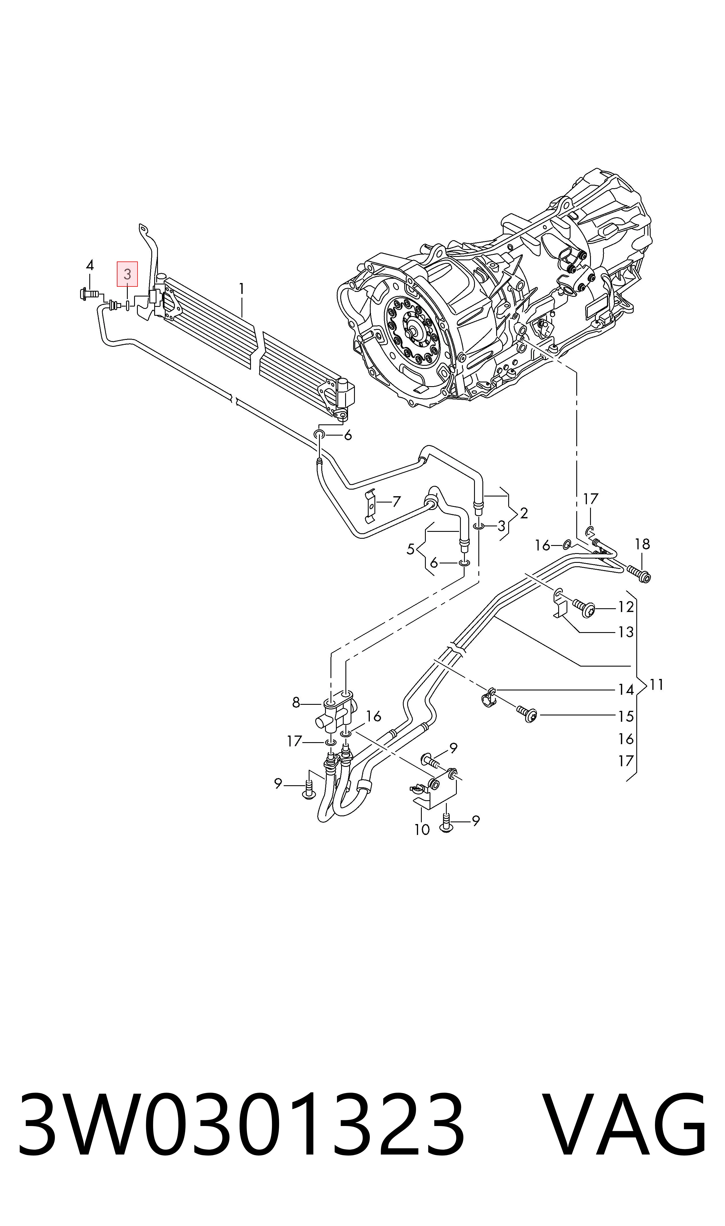 3W0301323 VAG Vedante anular de mangueira do compressor de injeção