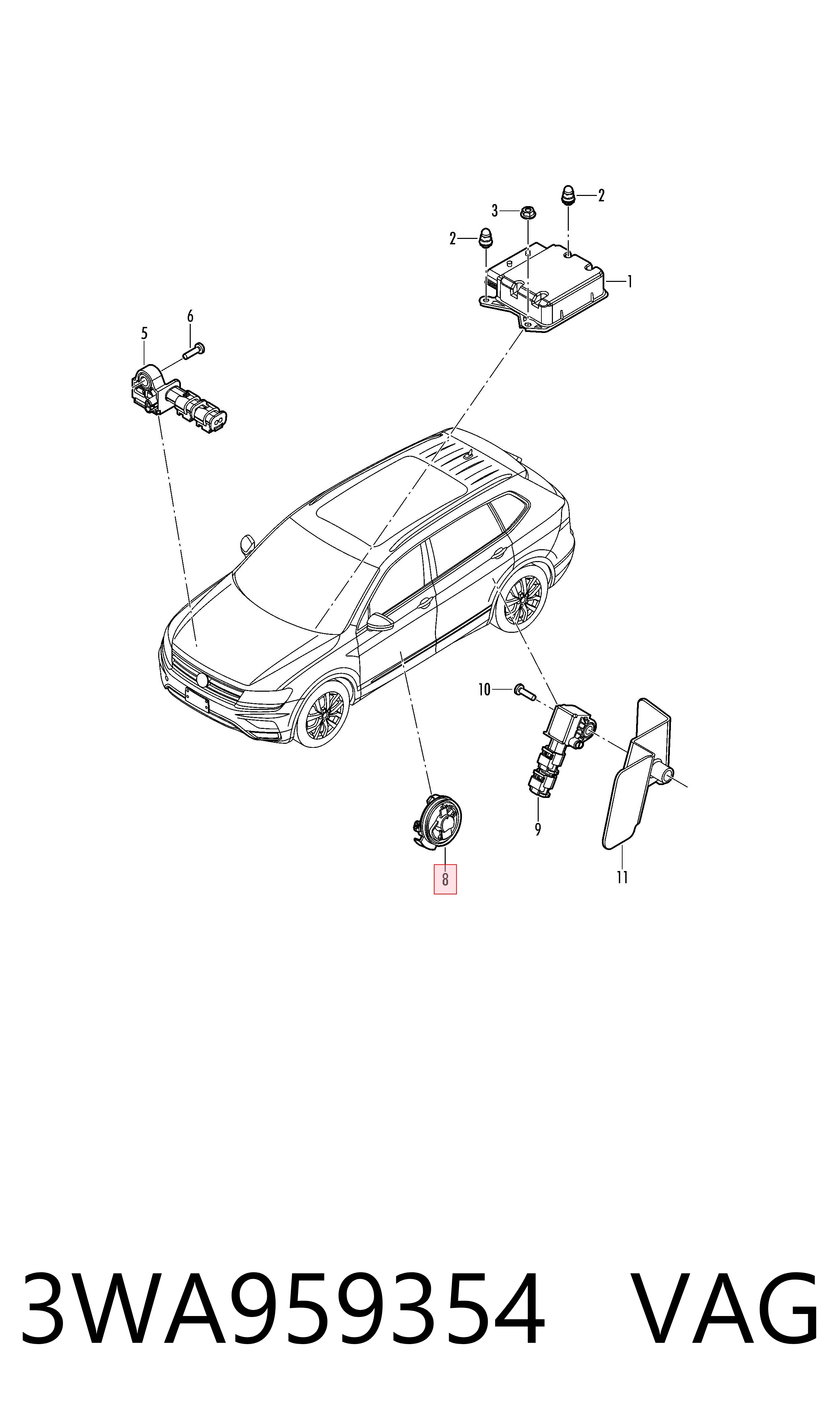 Sensor AIRBAG dianteiro VAG 3WA959354 preço, a partir de 103,86 USD