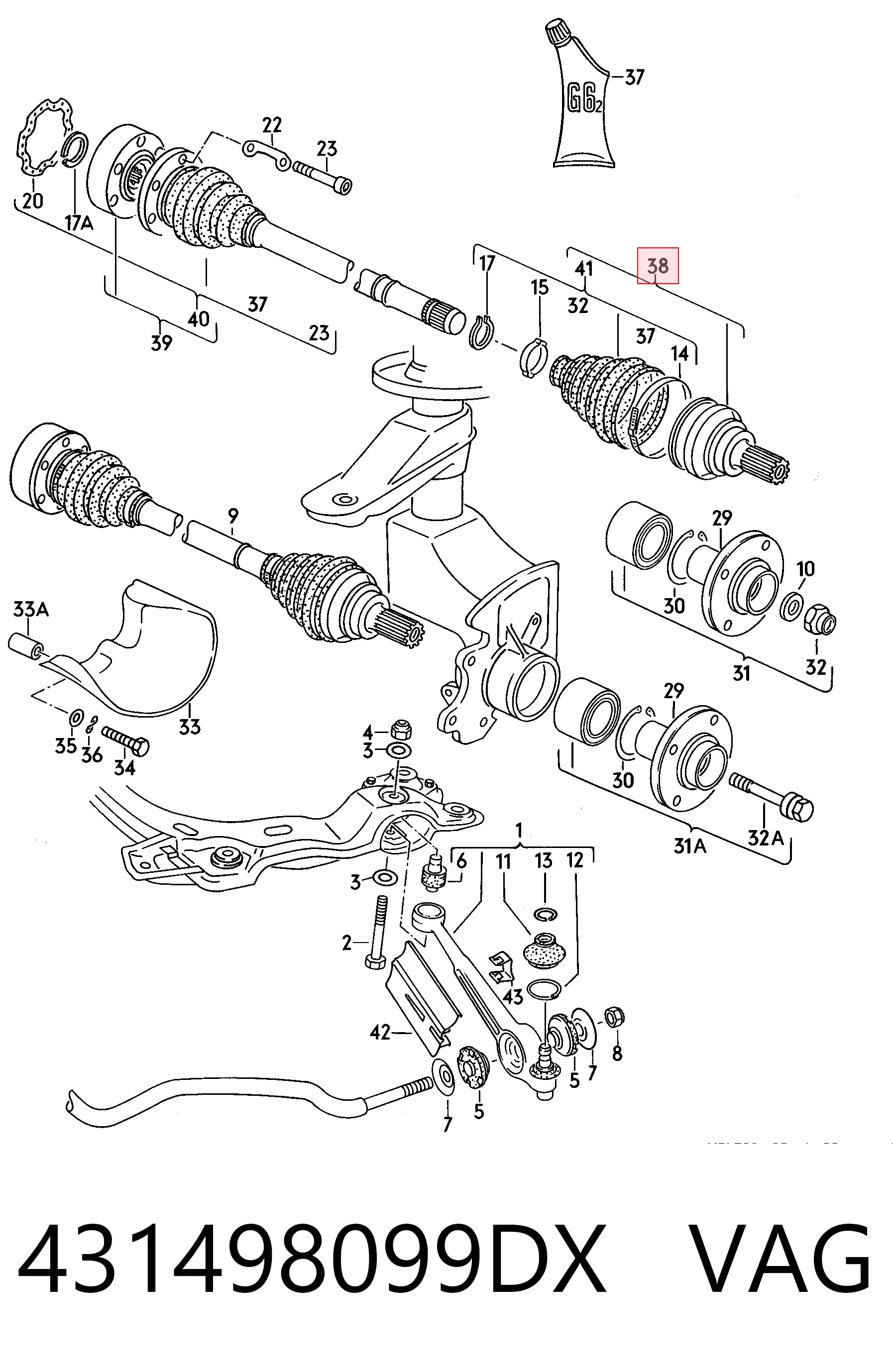 Junta homocinética externa dianteira para Audi 100 43