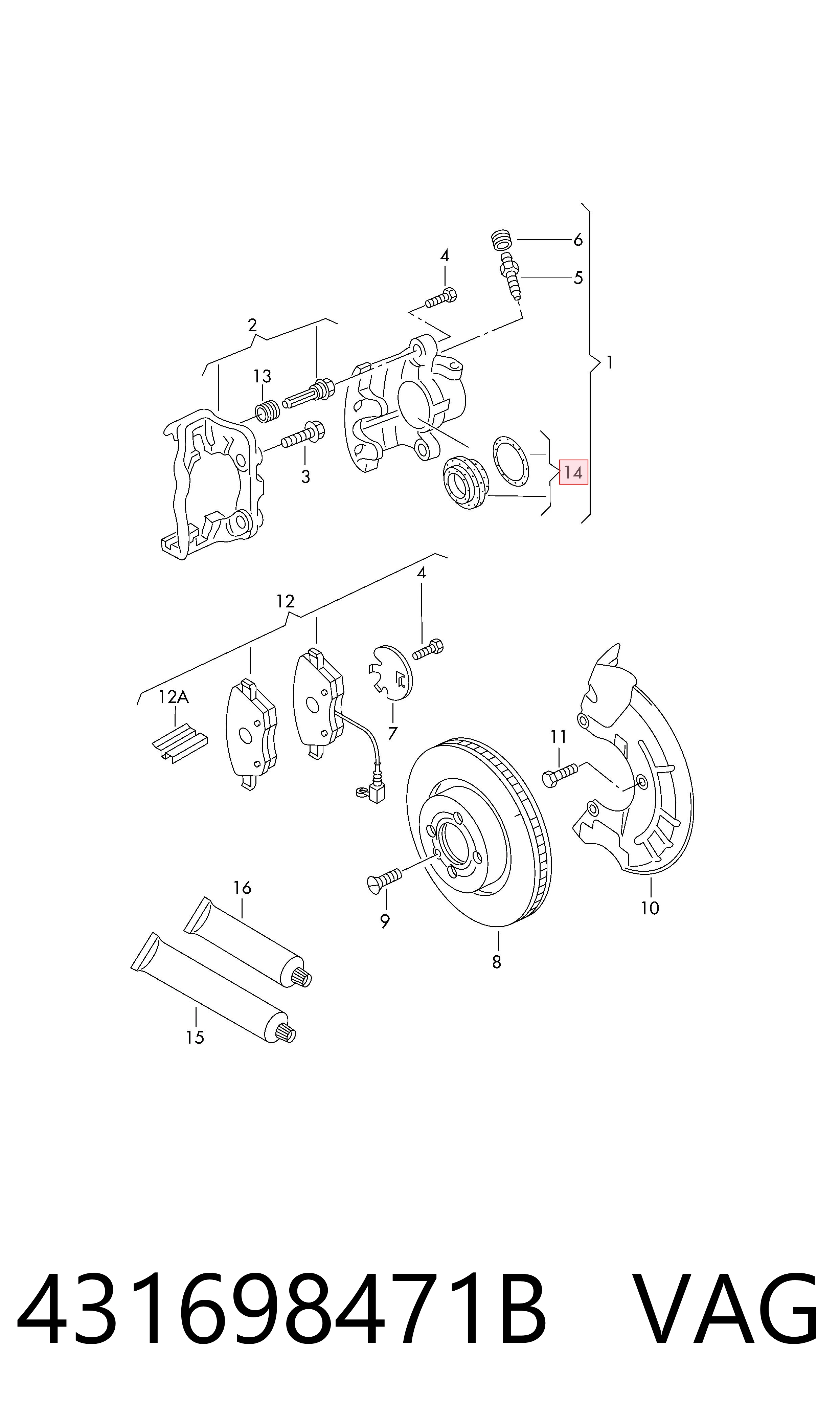 Kit de reparação de suporte do freio dianteiro VAG 431698471B preço, a partir de 8,90 USD