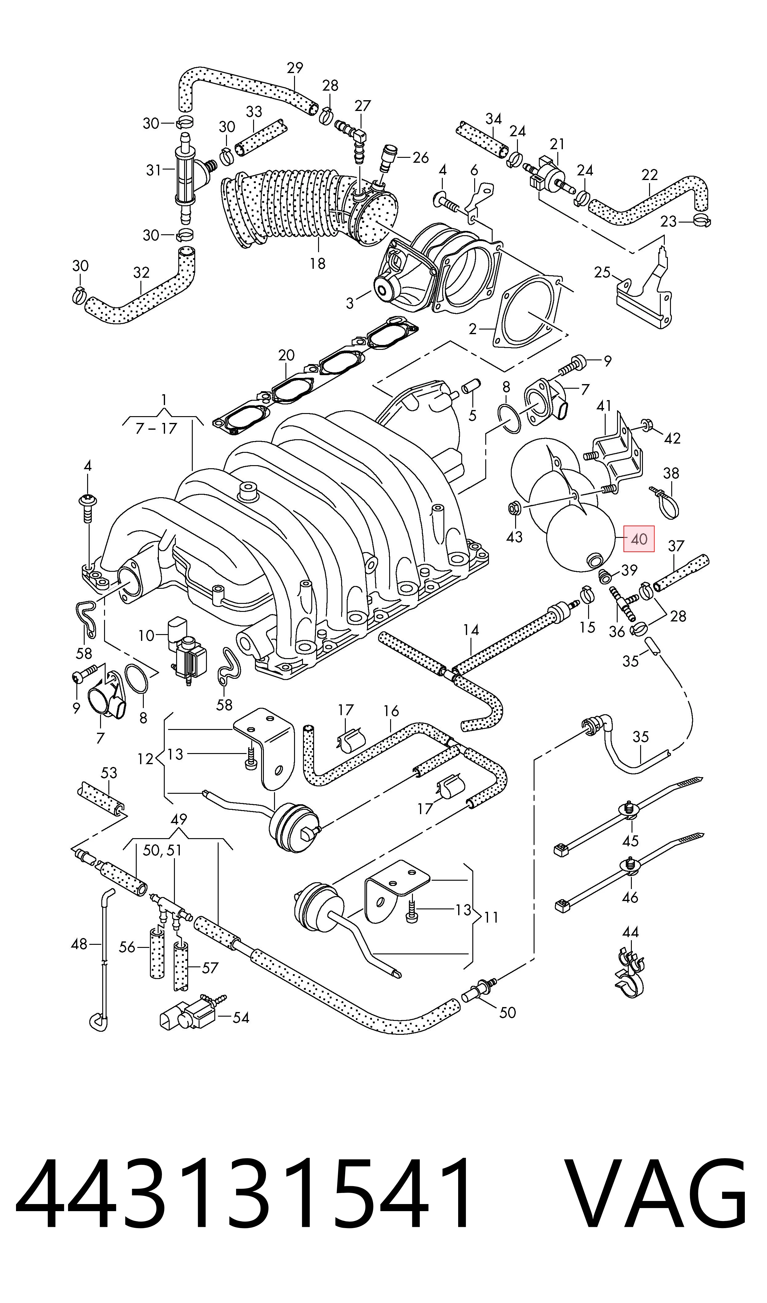 443131541 VAG Tanque do sistema de vácuo de motor (amortecedor)