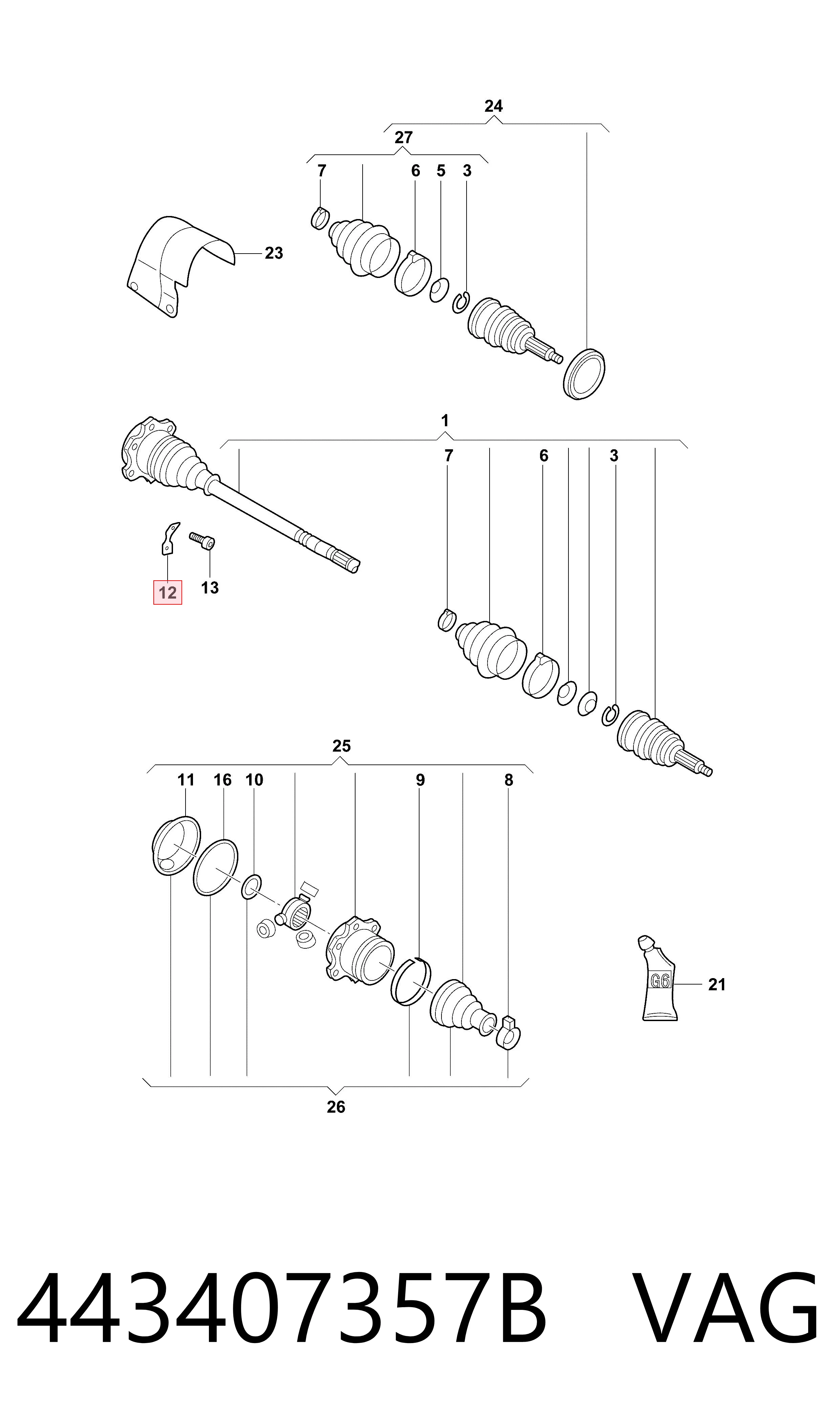 443407357B VAG Junta homocinética interna dianteira