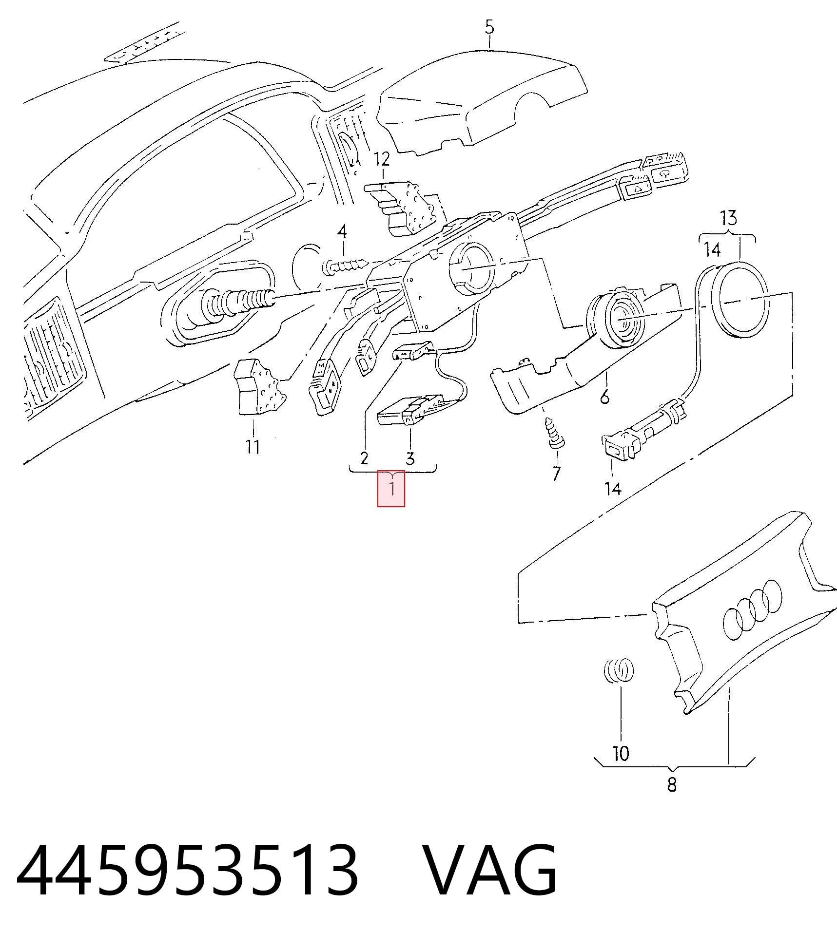  Comutador instalado na coluna da direção, montado Audi 100 C3 sedan (44, 44Q) (1982 - 1990) C3