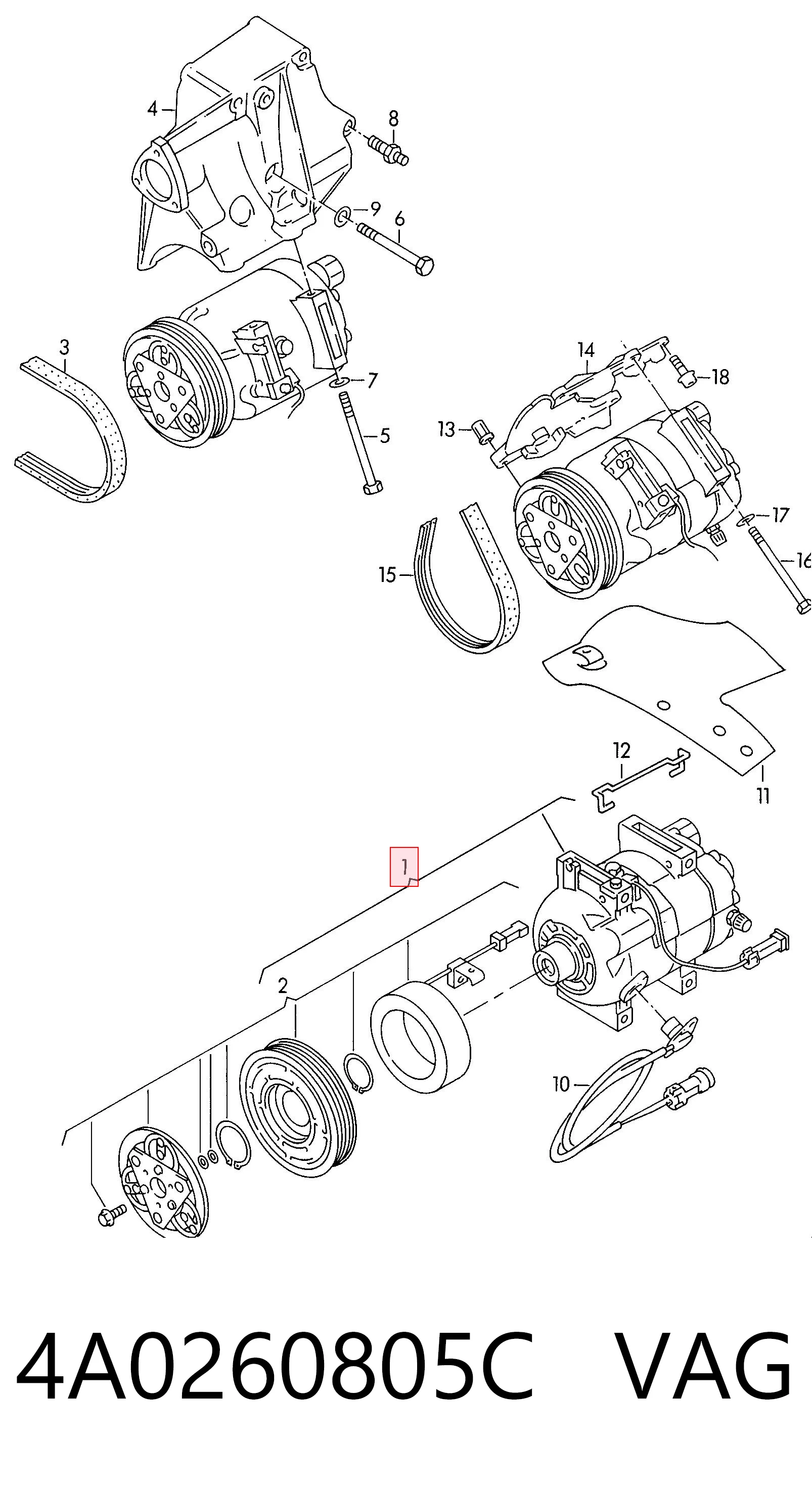 Compressor de aparelho de ar condicionado Audi 100  44, 44Q ao melhor preço
