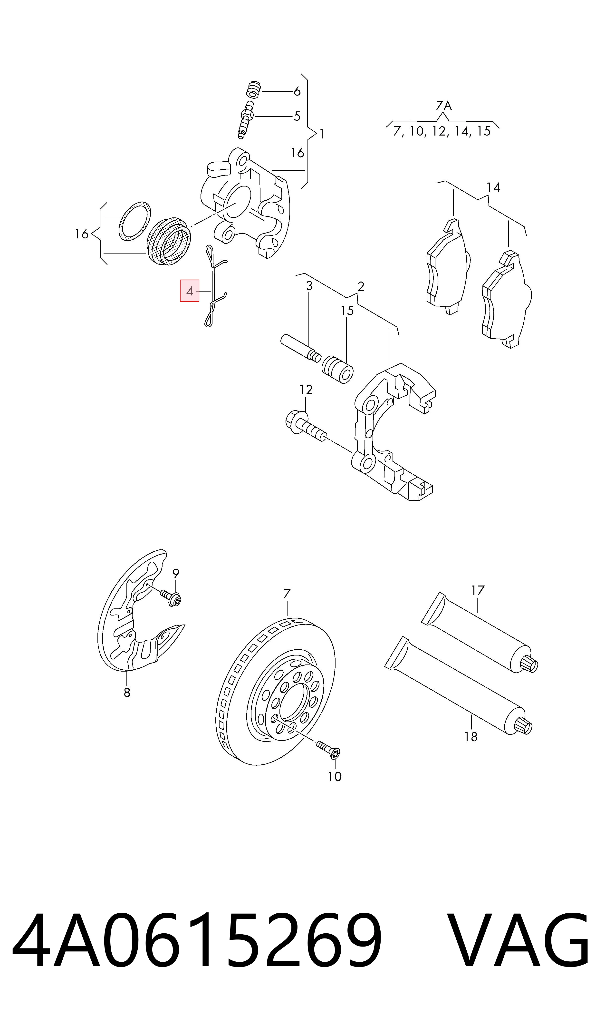 4A0615269 VAG Fechadura de mola de suporte