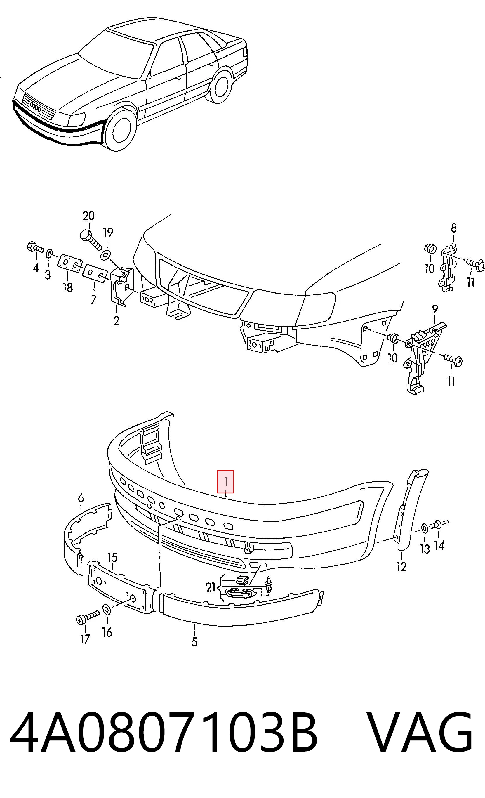 Pára-choque dianteiro para Audi 100 C4 4A2