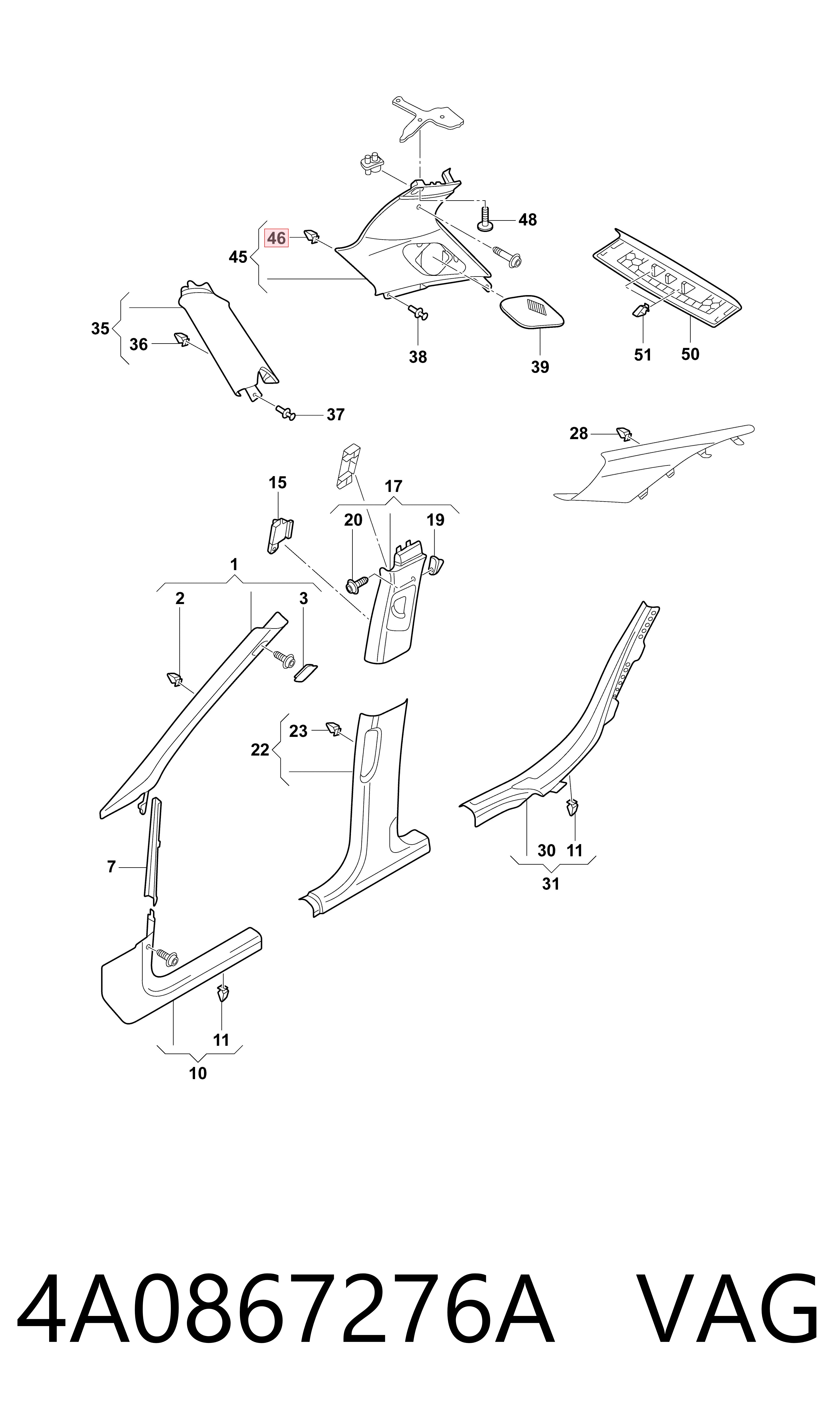 4A0867276A VAG Cápsula (prendedor) de fixação de revestimento de tampa de porta-malas