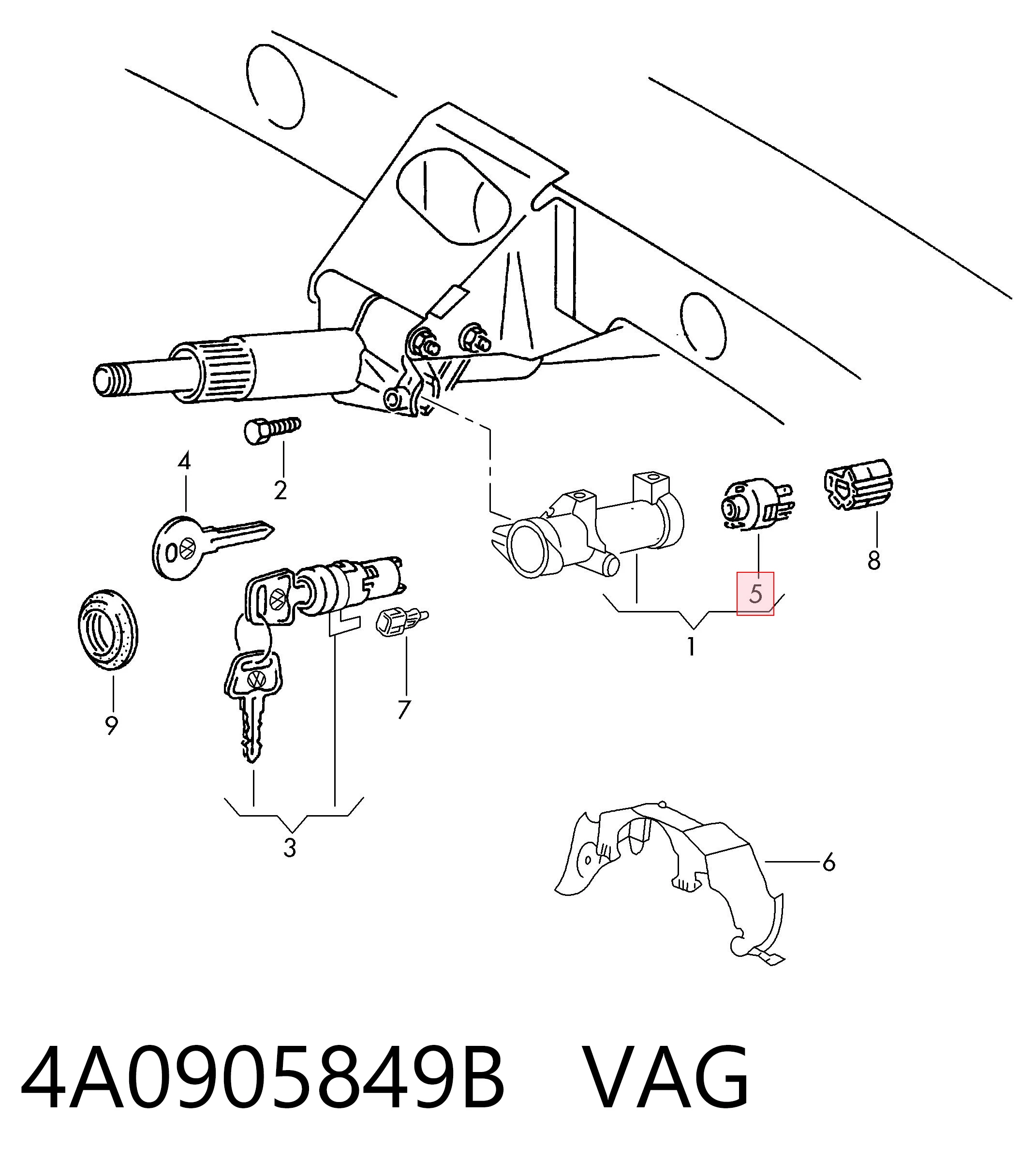 4A0905849B VAG Interruptor de fim de carreira de fecho de ignição