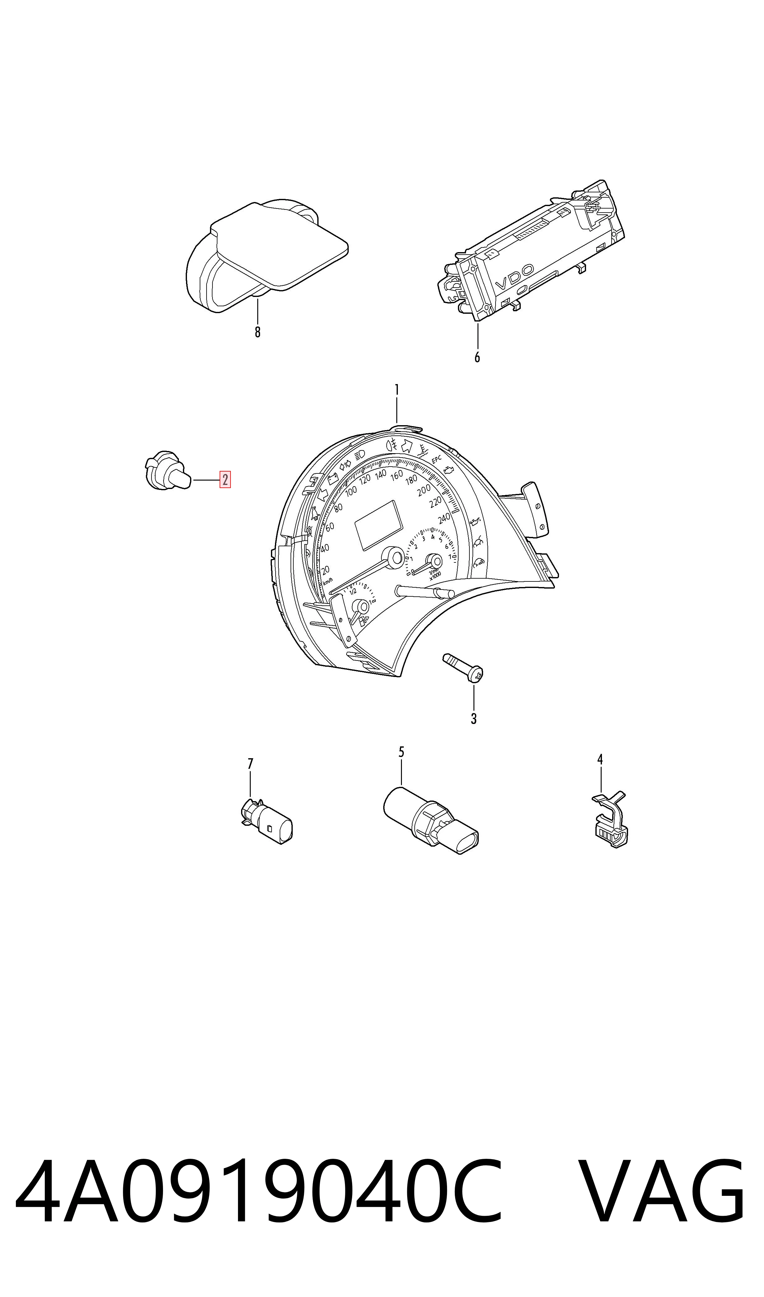 893919040 Porsche Lâmpada de painel (de painel de dispositivos)