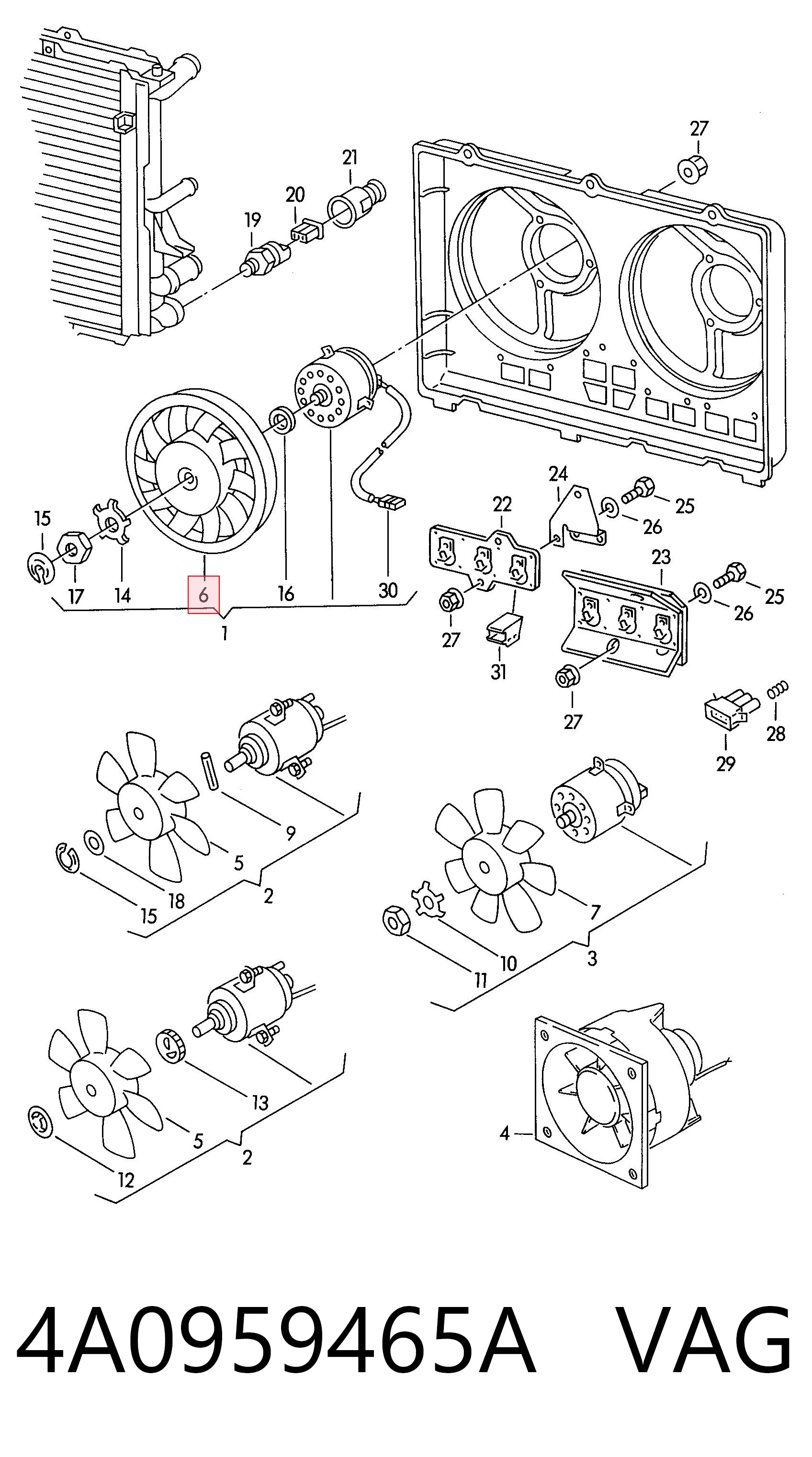 4A0959465A VAG Ventilador (roda de aletas) do radiador de esfriamento direito