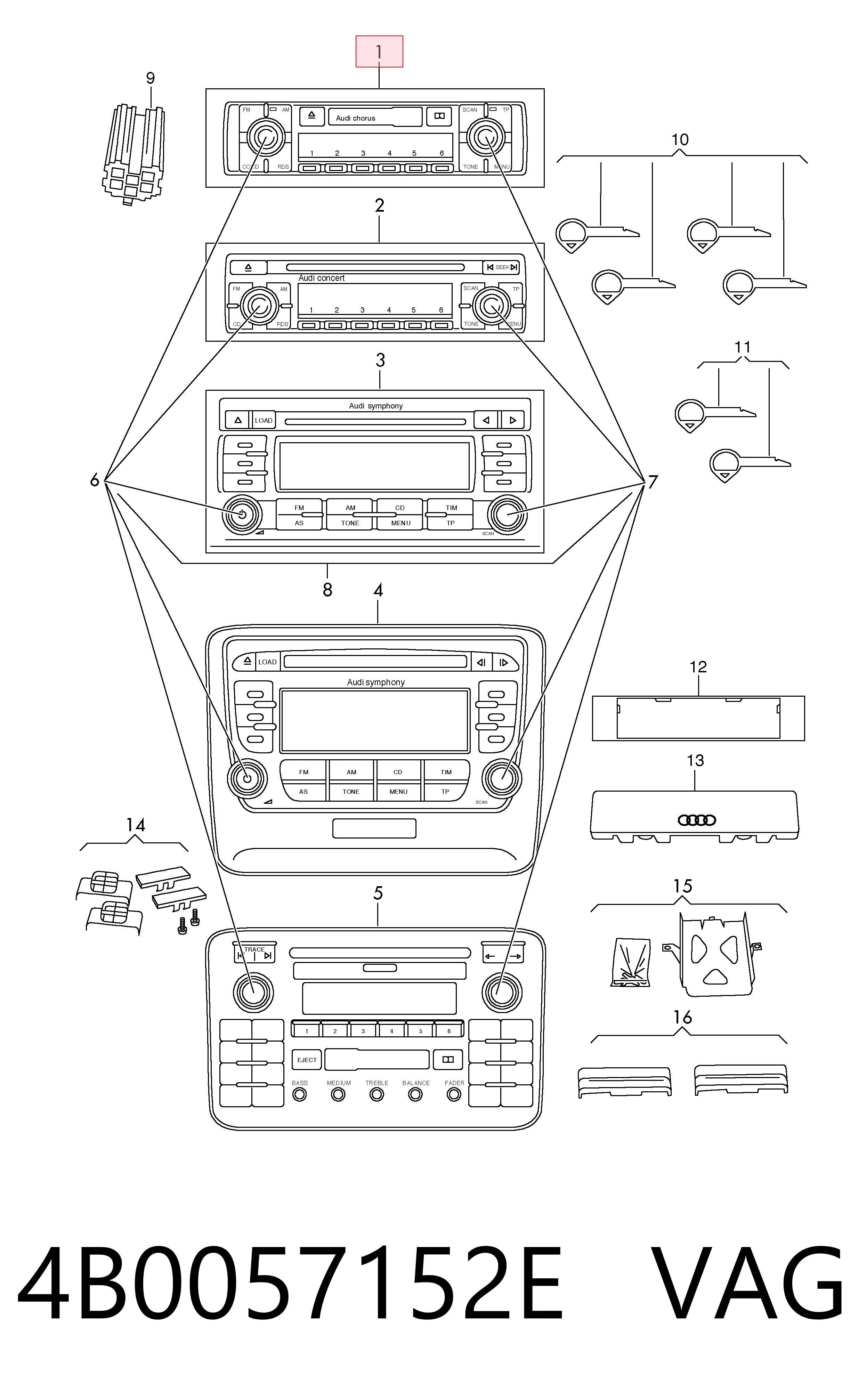 Aparelhagem de som (rádio AM/FM) para Audi A6 C5 4B2, 4B4