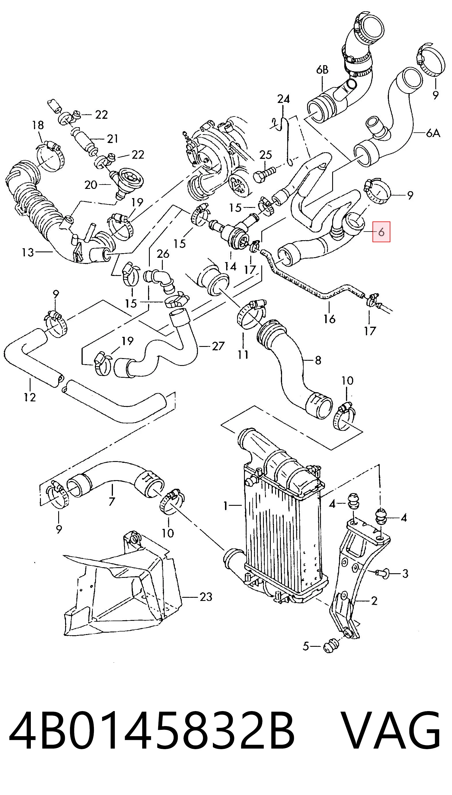 4B0145832B VAG Cano derivado de ar, saída de turbina (supercompressão)