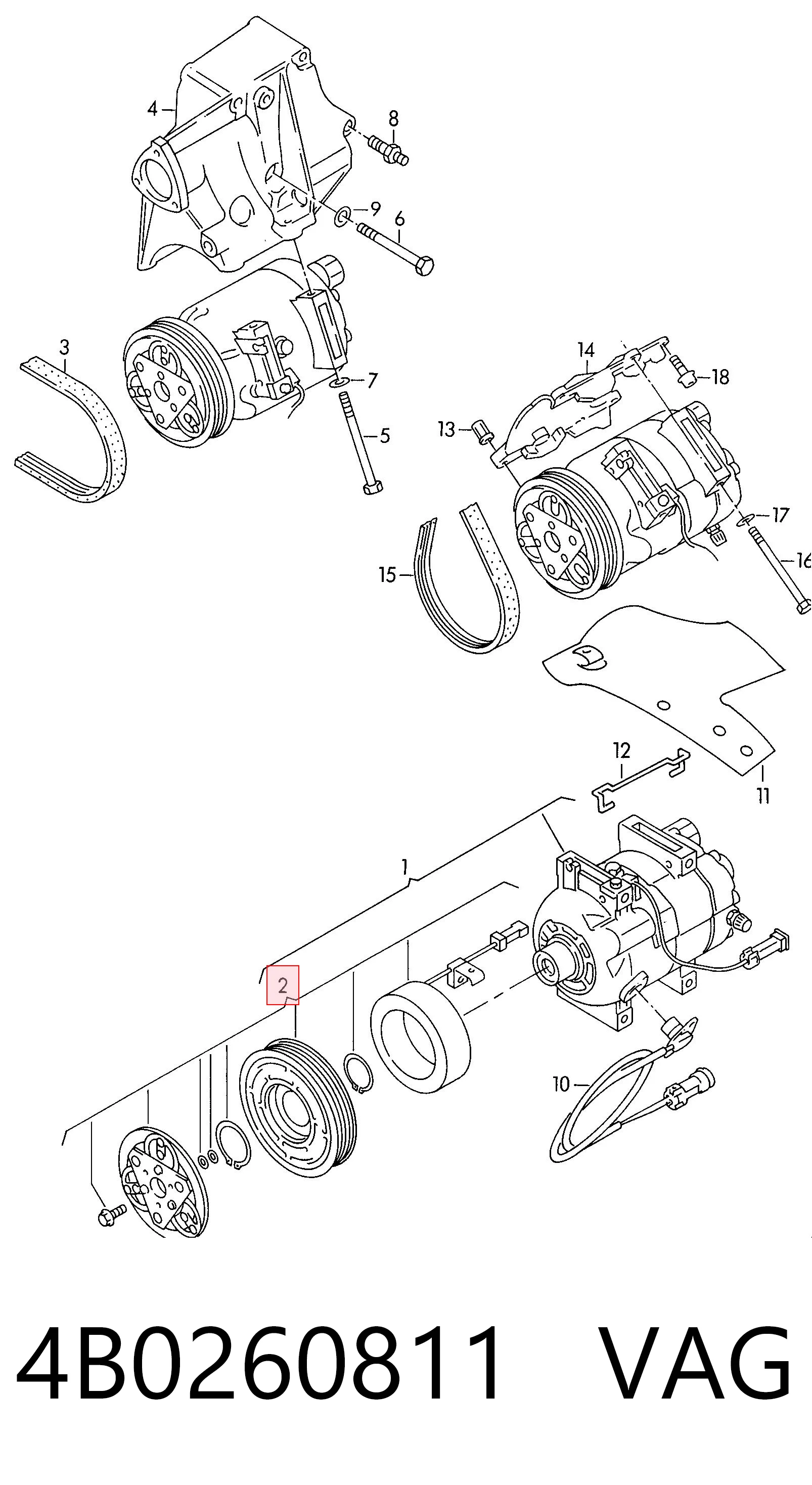 4B0260811 VAG Acoplamento (bobina magnética) do compressor de aparelho de ar condicionado