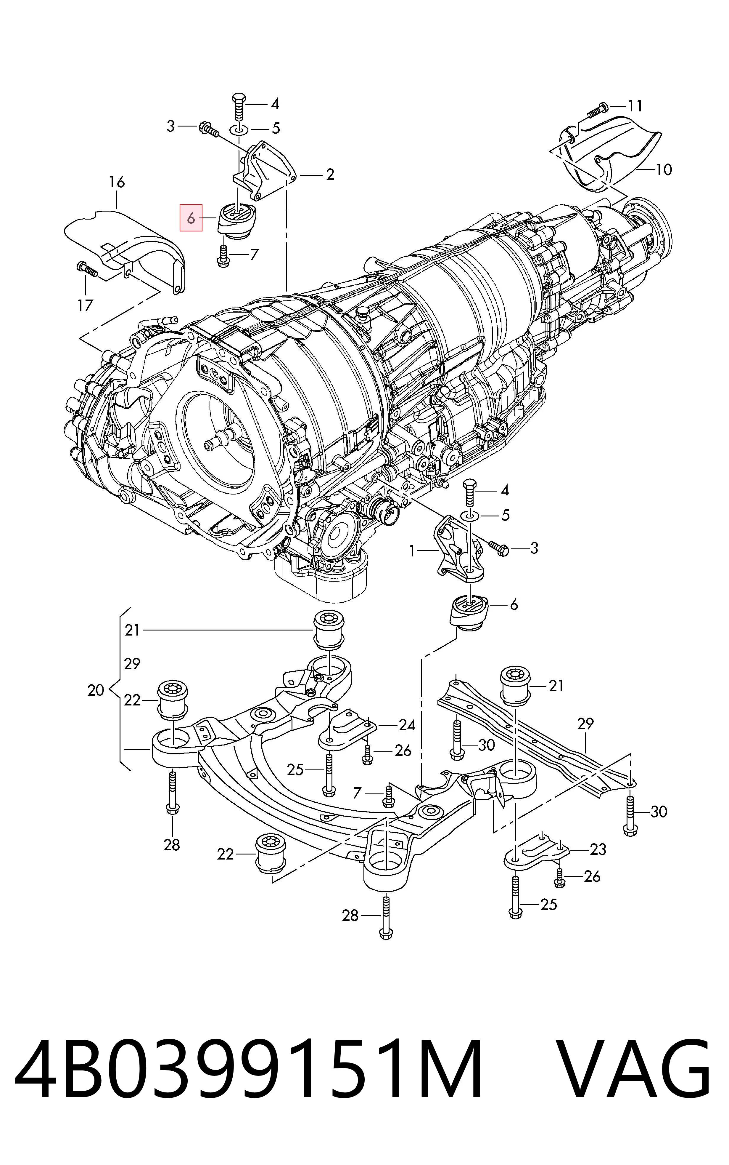 4B0399151M VAG Coxim de transmissão (suporte da caixa de mudança)
