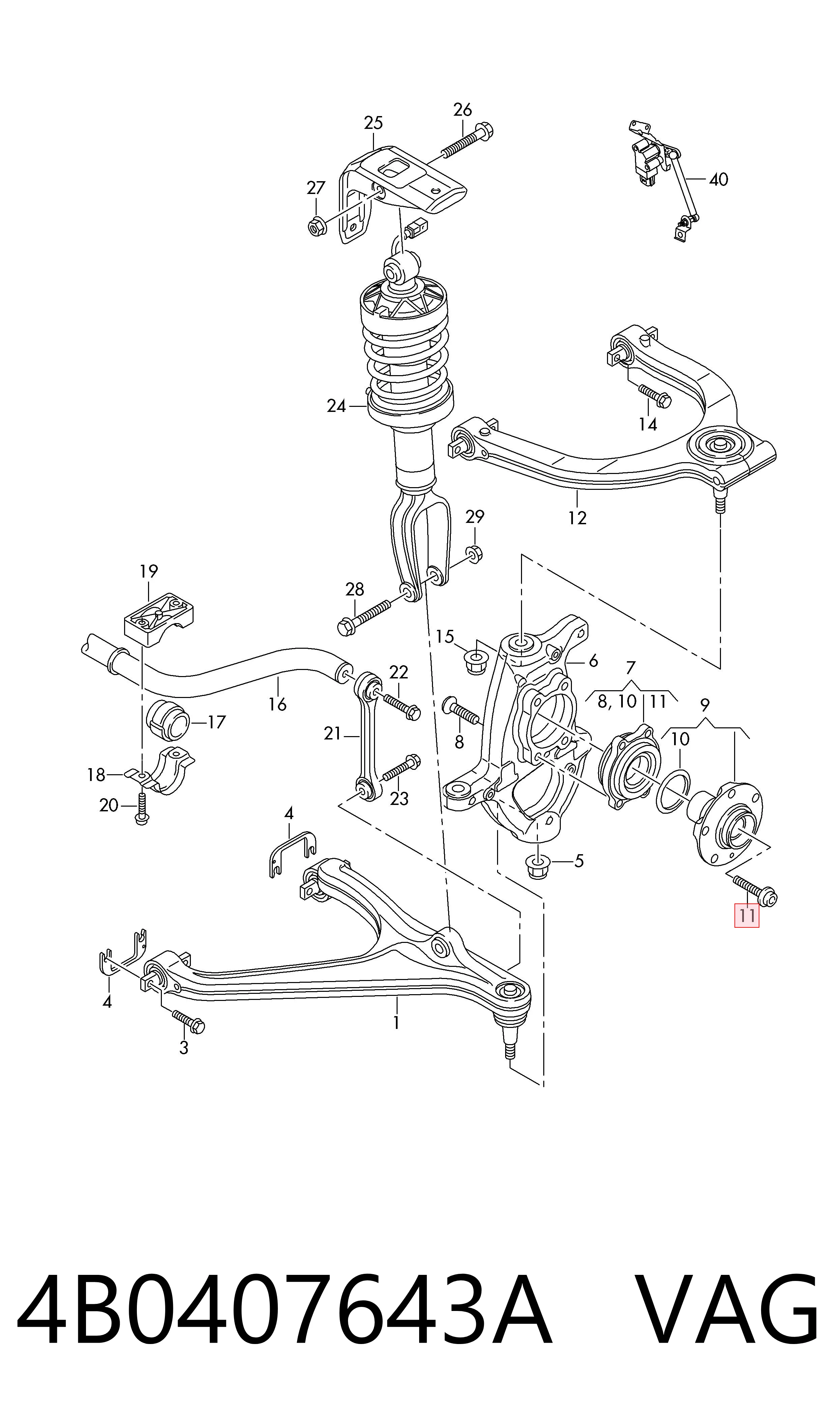 4B0407643A VAG Parafuso de cubo
