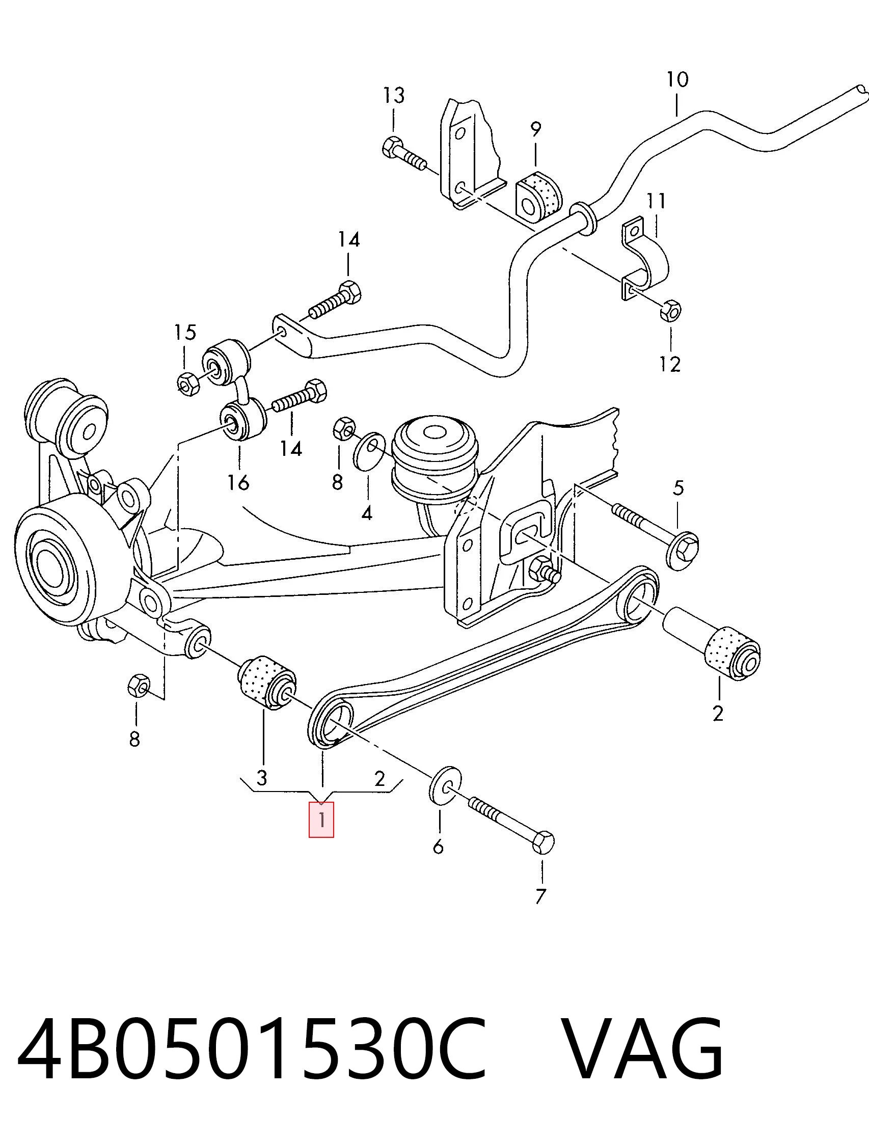 4B0501530C VAG Braço oscilante de suspensão traseira transversal
