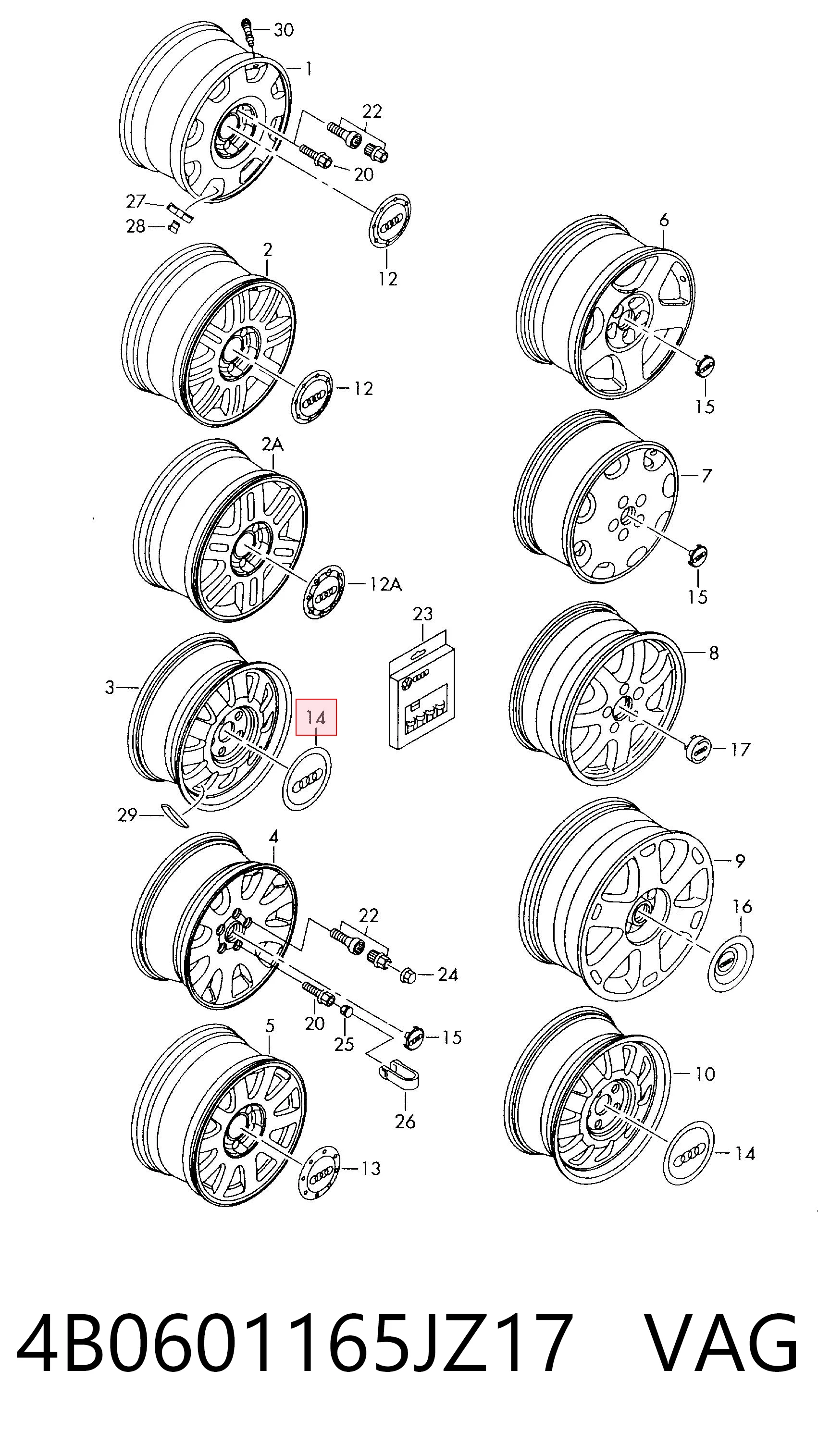 4B0601165JZ17 VAG Coberta de disco de roda